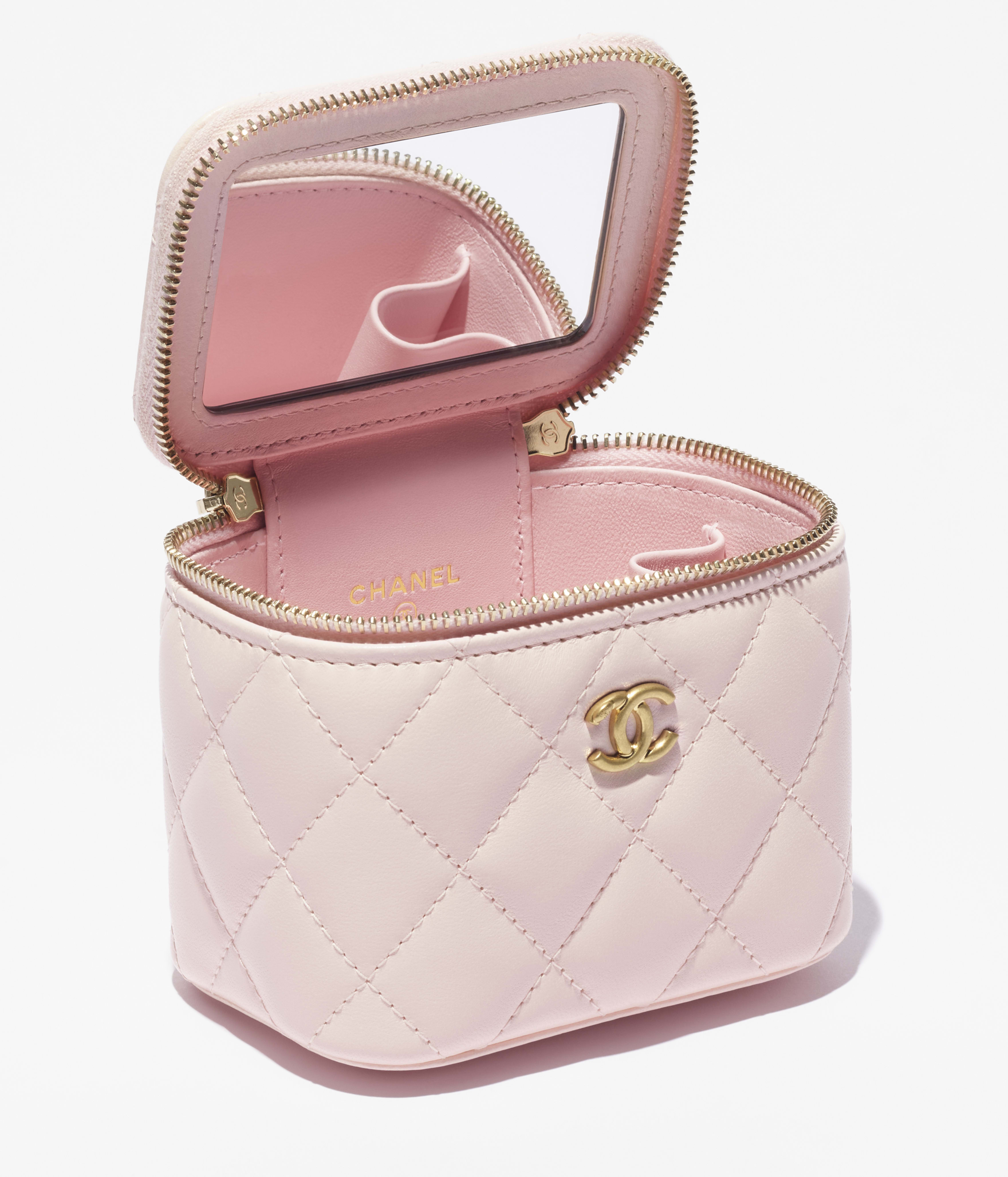 スモール ヴァニティケース - シャイニー ラムスキン、ピンク