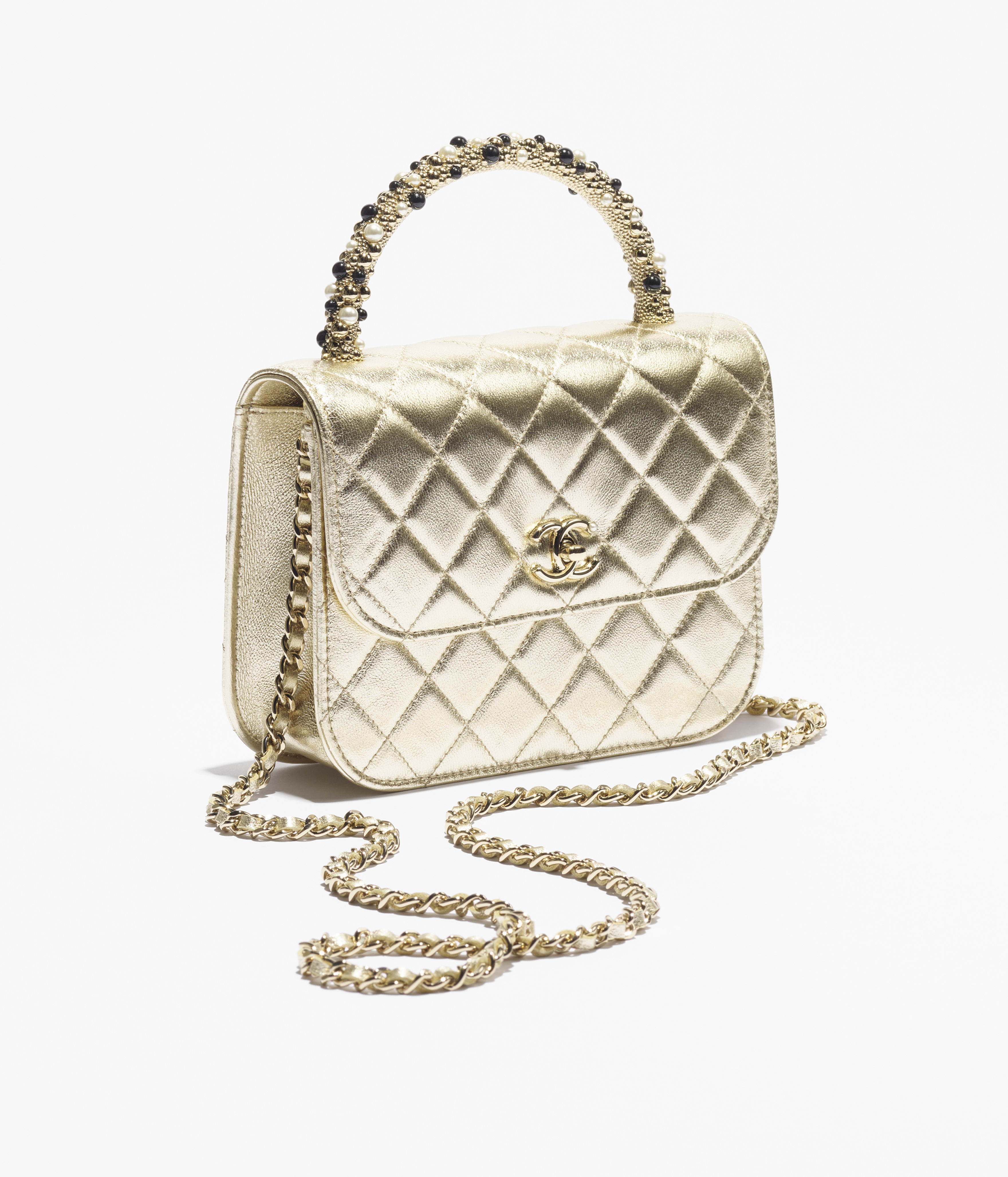 チェーン クラッチ バッグ - ラムスキン&コスチューム パール、ライト