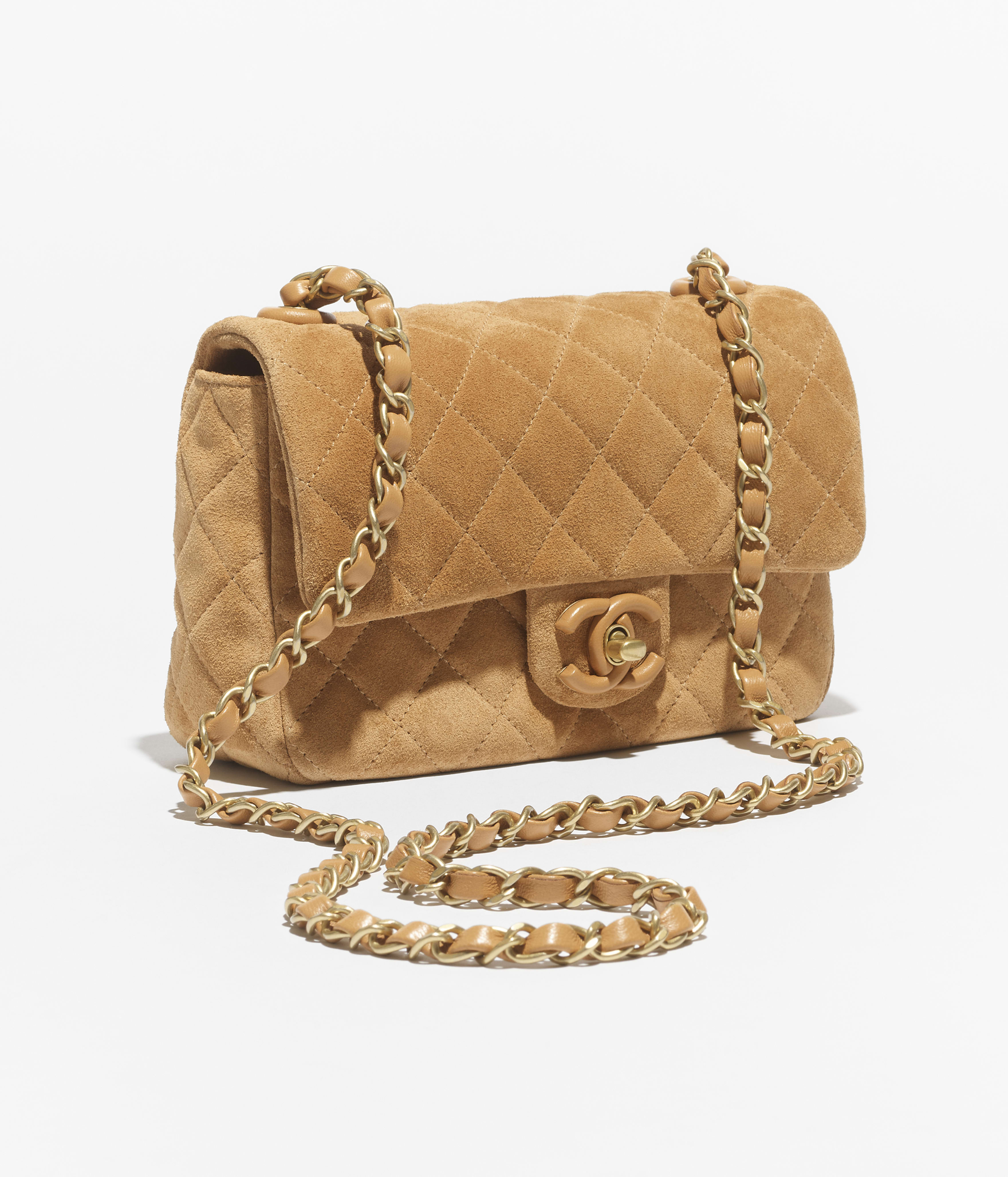 ミニ フラップ バッグ、スエード カーフスキン & ラムスキン、ダーク