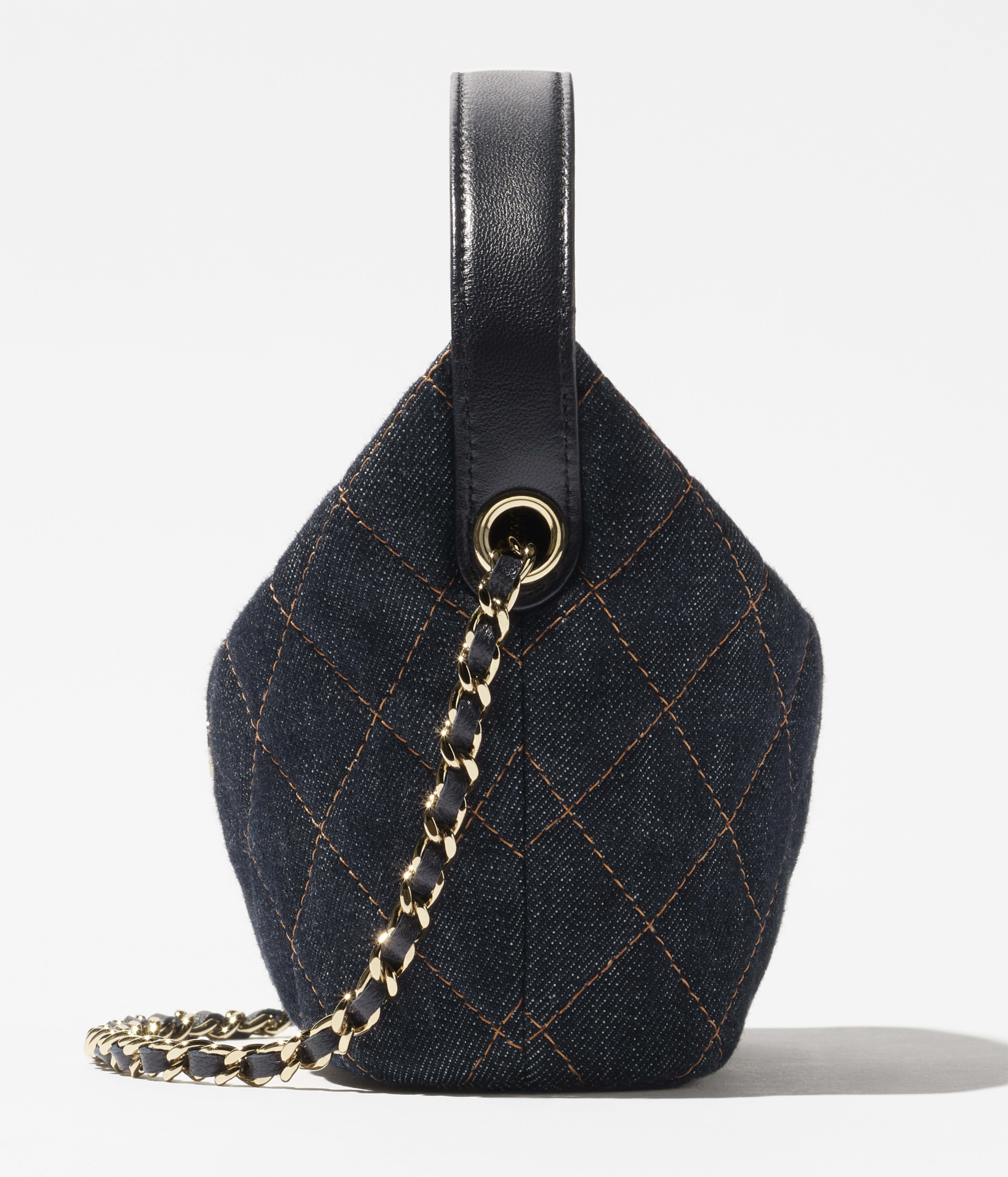 クラシック チェーンクラッチ - デニム、ダークブルー & オレンジ