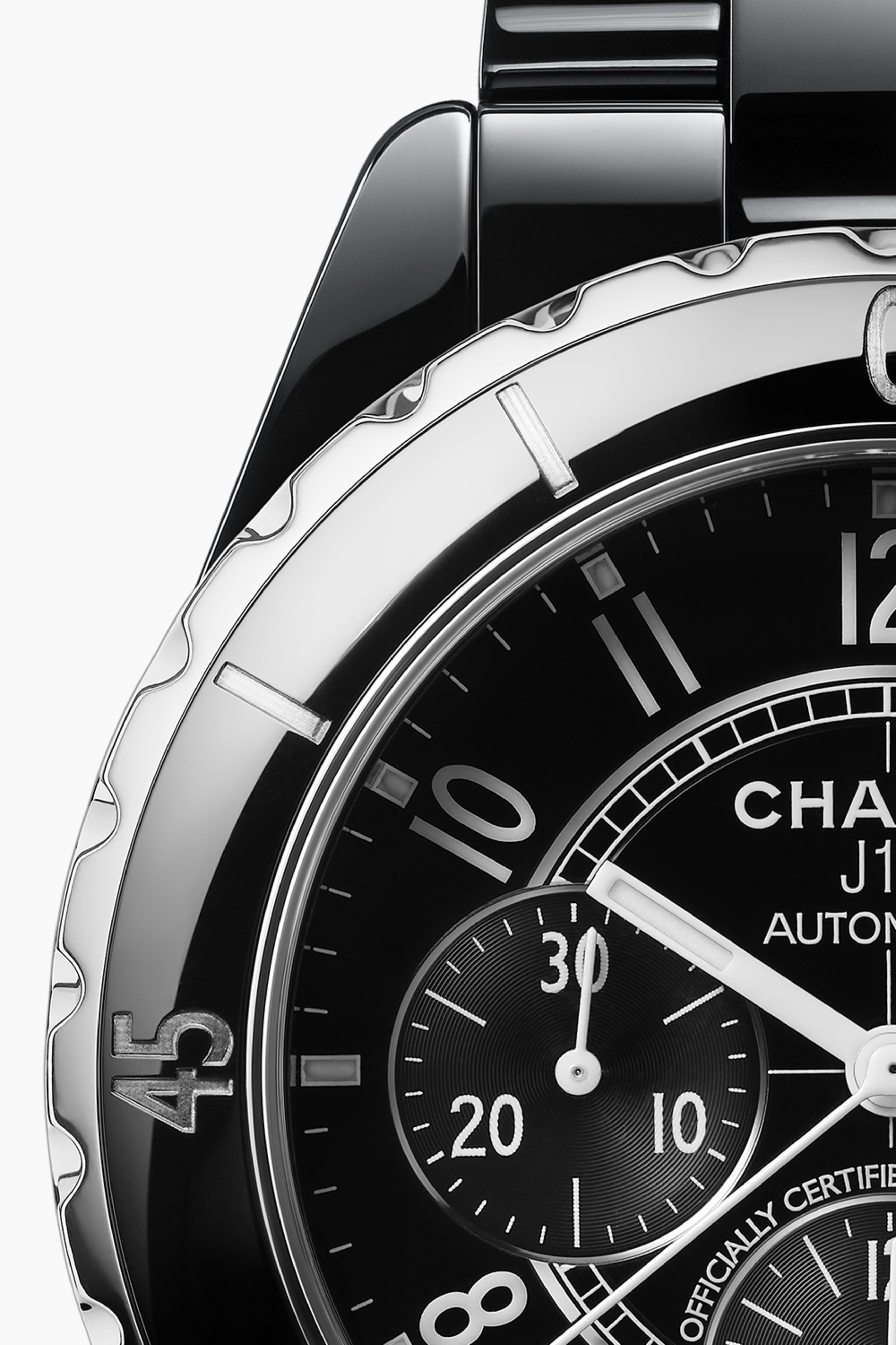 J12 Chronograph Watch, 41 mm - Black ceramic | CHANEL