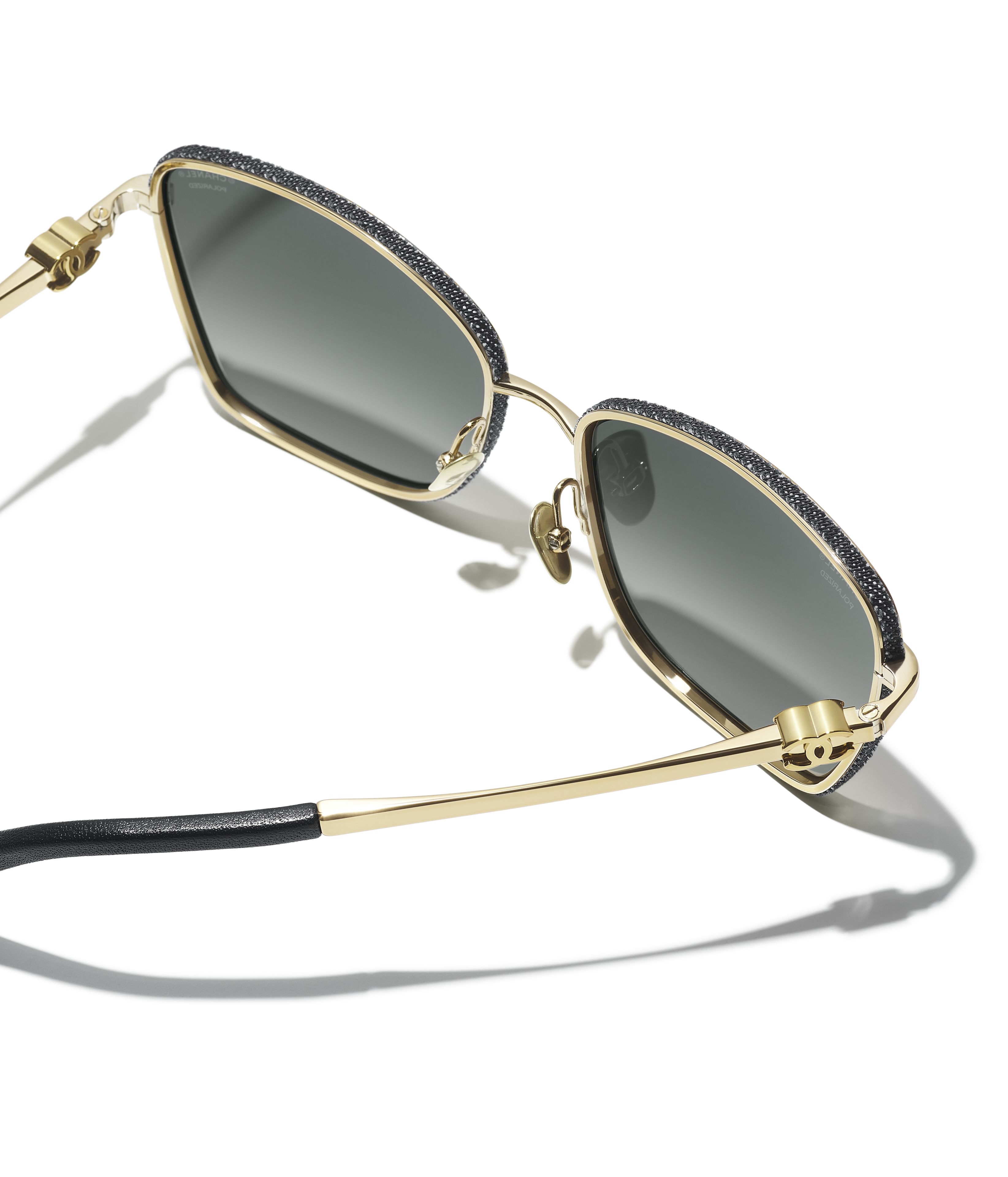 CHANEL Sunglasses: Cat Eye Sunglasses, metal, calfskin & denim