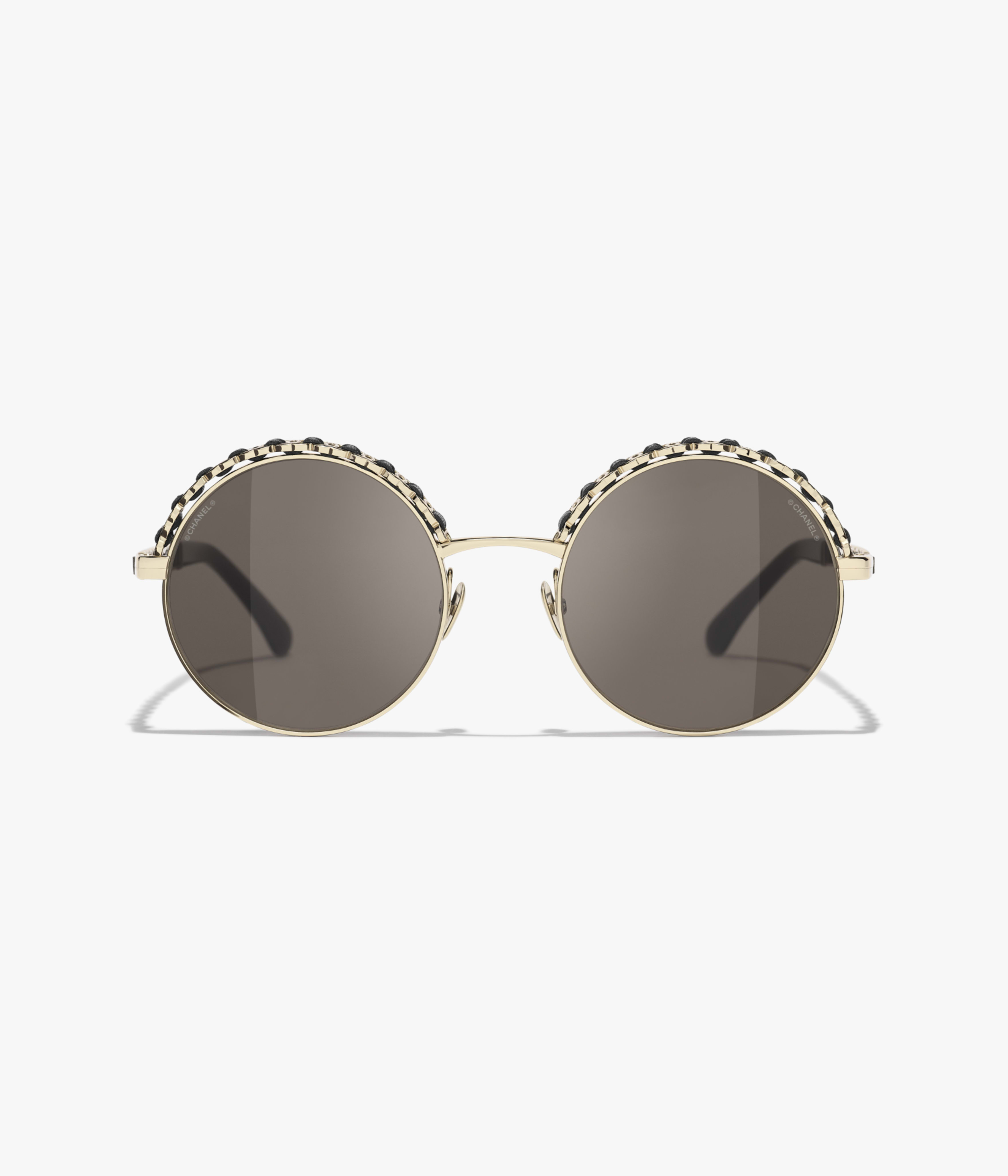 CHANEL Sunglasses: Round Sunglasses, metal & calfskin — Fashion
