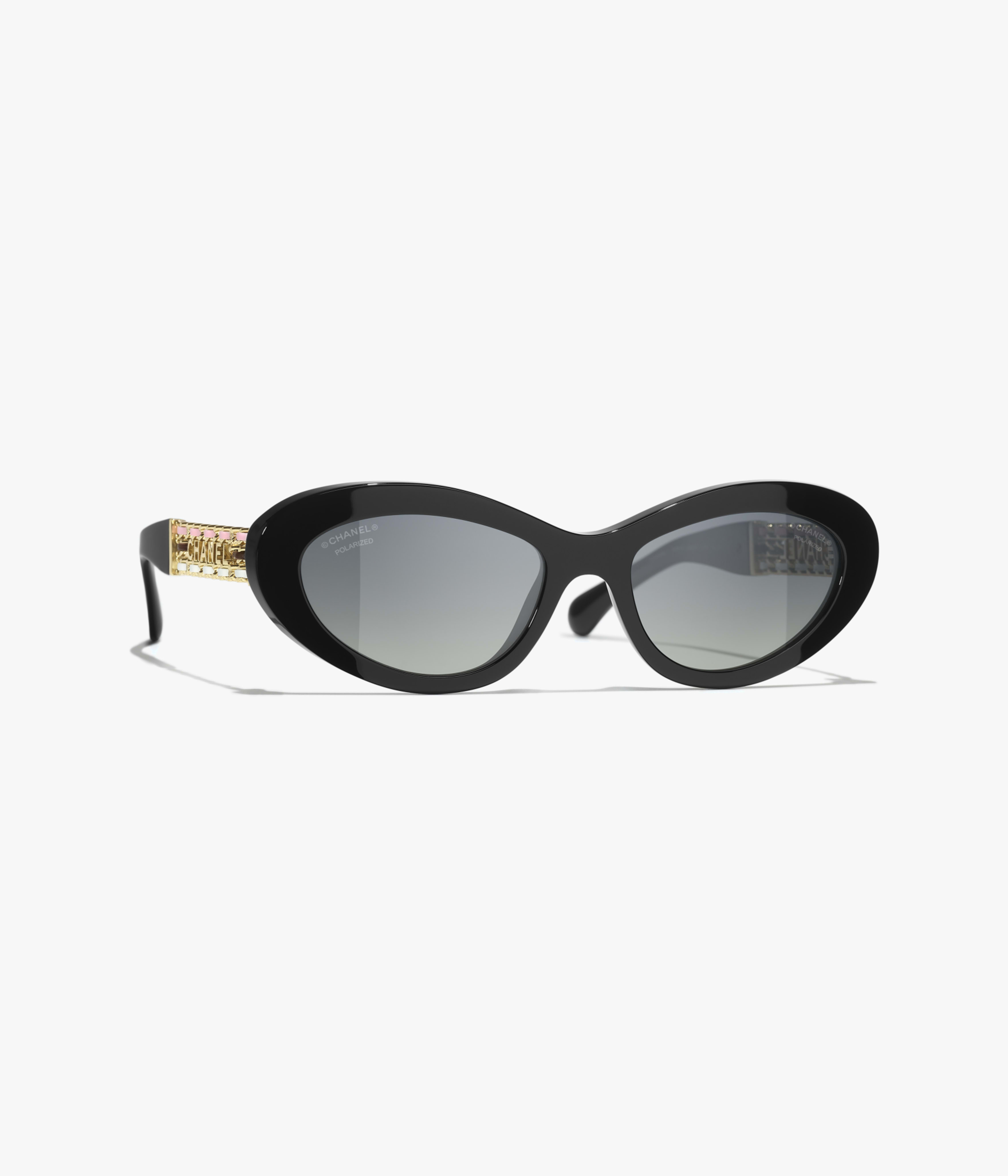 CHANEL Sunglasses: Cat Eye Sunglasses, metal, calfskin & denim