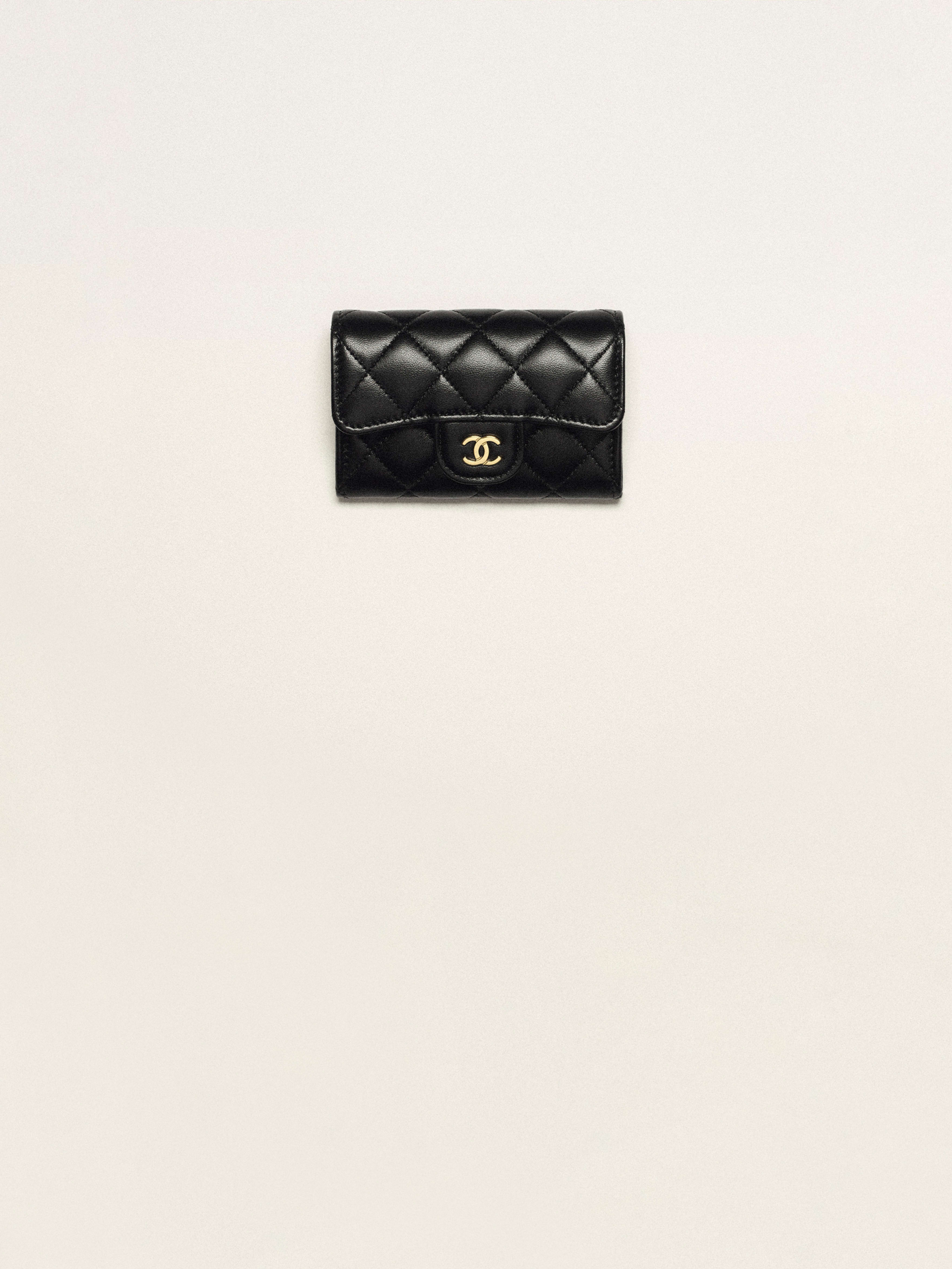 クラシック フラップ カード ケース - ラムスキン、ブラック