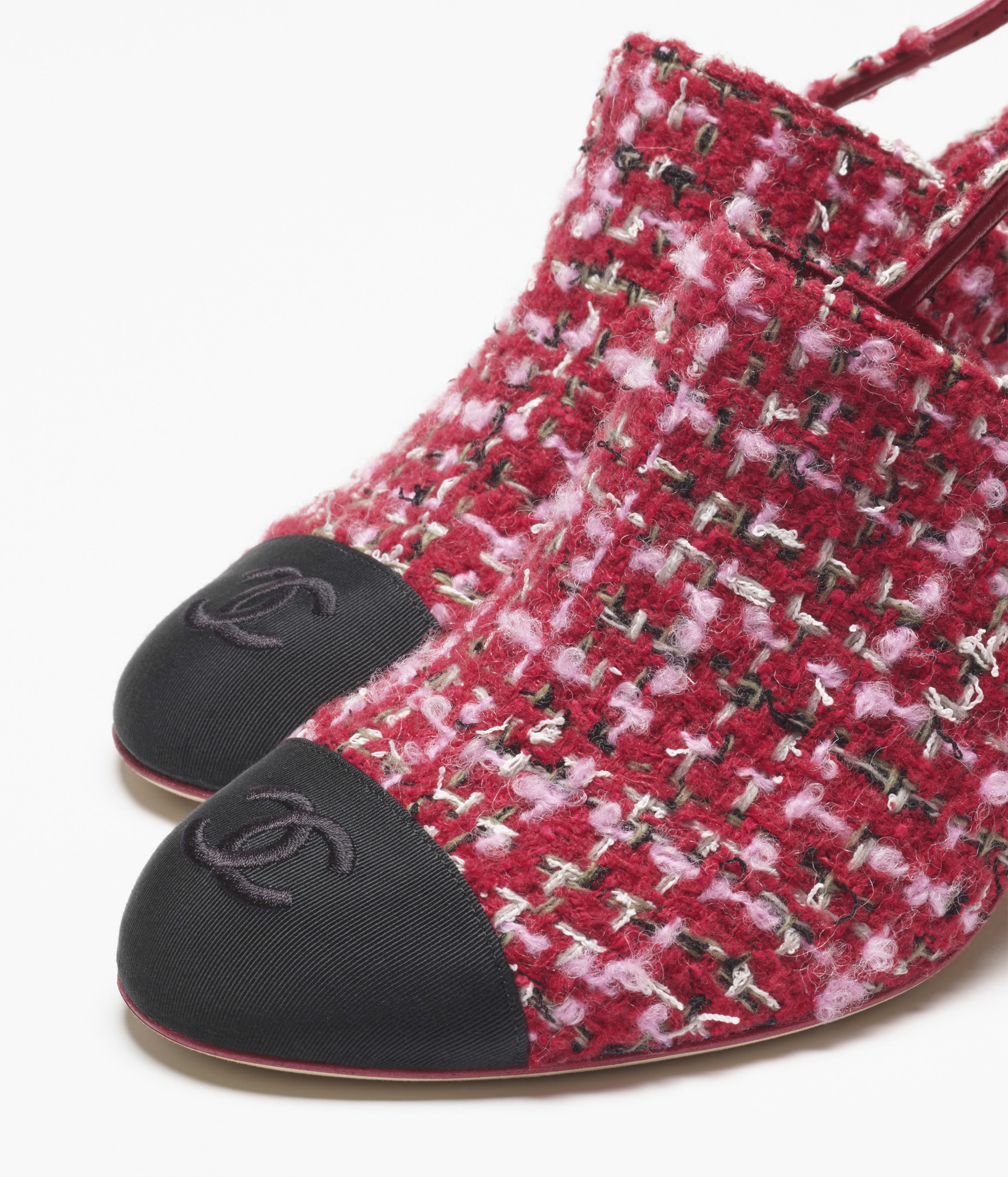 スリングバック シューズ - ツイード & グログラン、レッド、ピンク