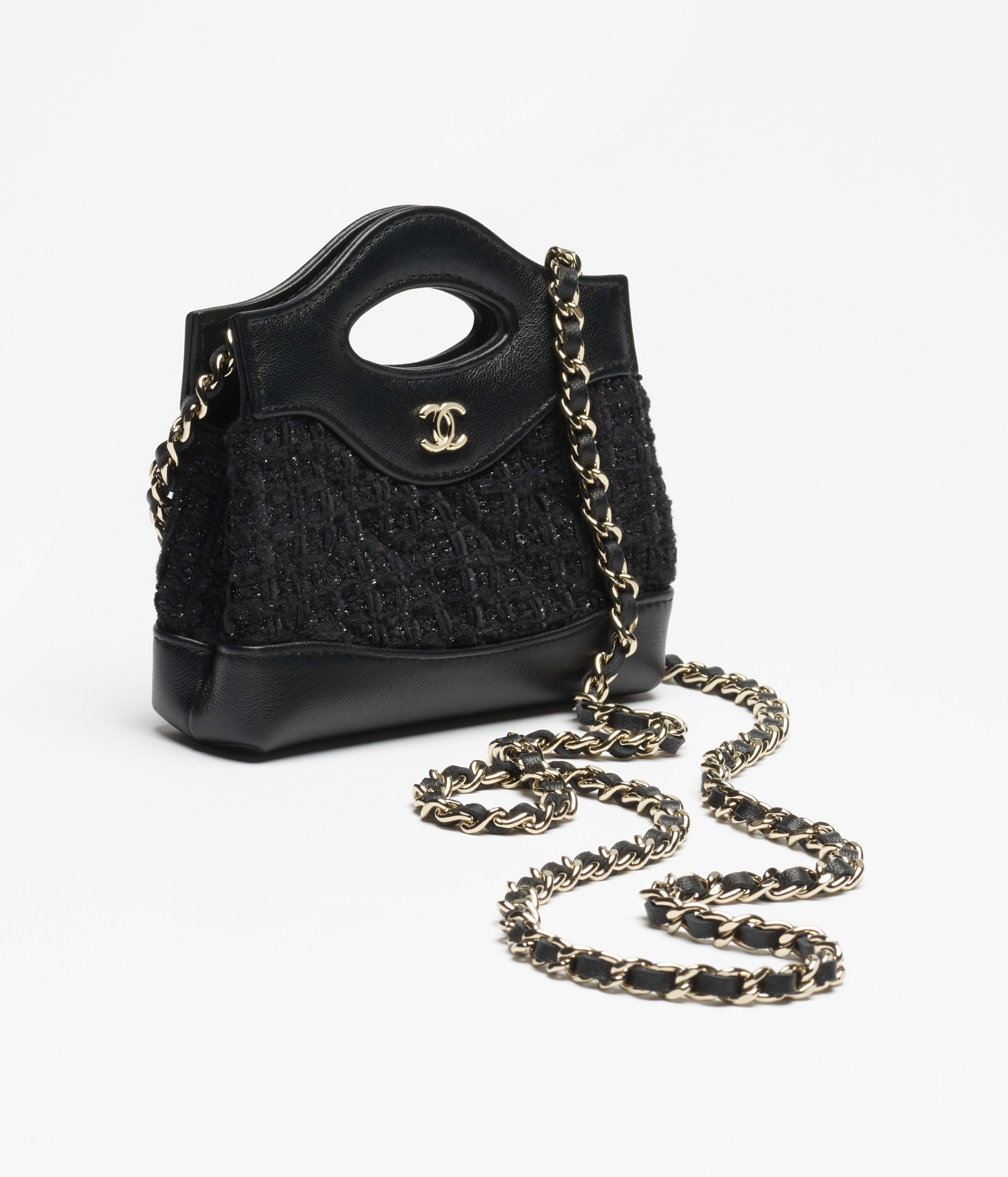 Clutch with chain - Cotton tweed, shiny lambskin & gold-tone metal