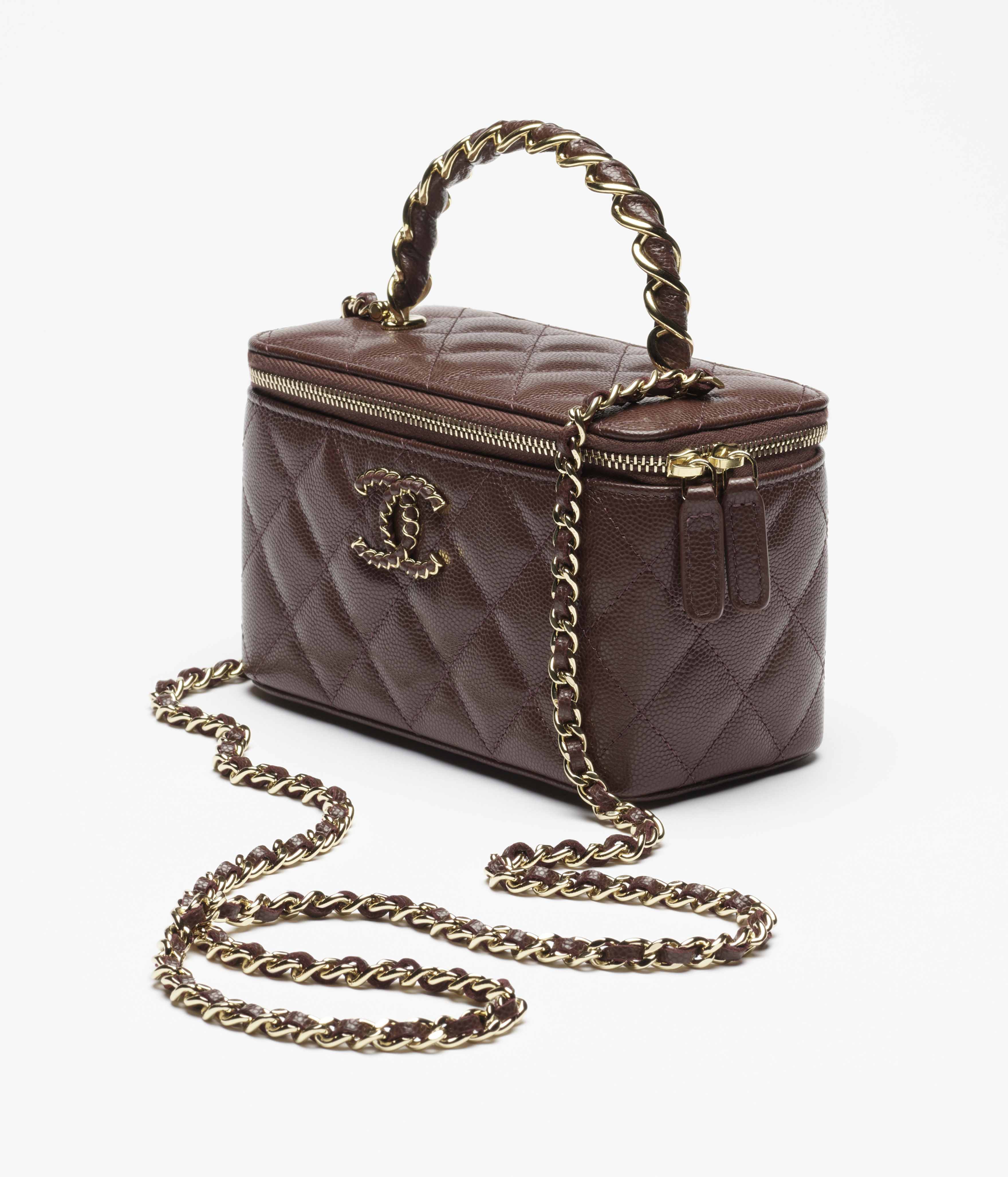 Long vanity with chain - Grained shiny calfskin & gold-tone metal