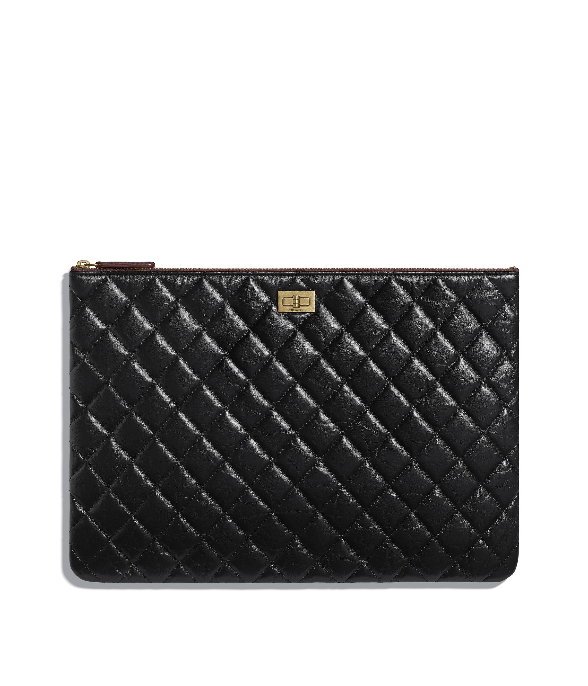 2.55 ラージ ポーチ - エイジド カーフスキン、ブラック