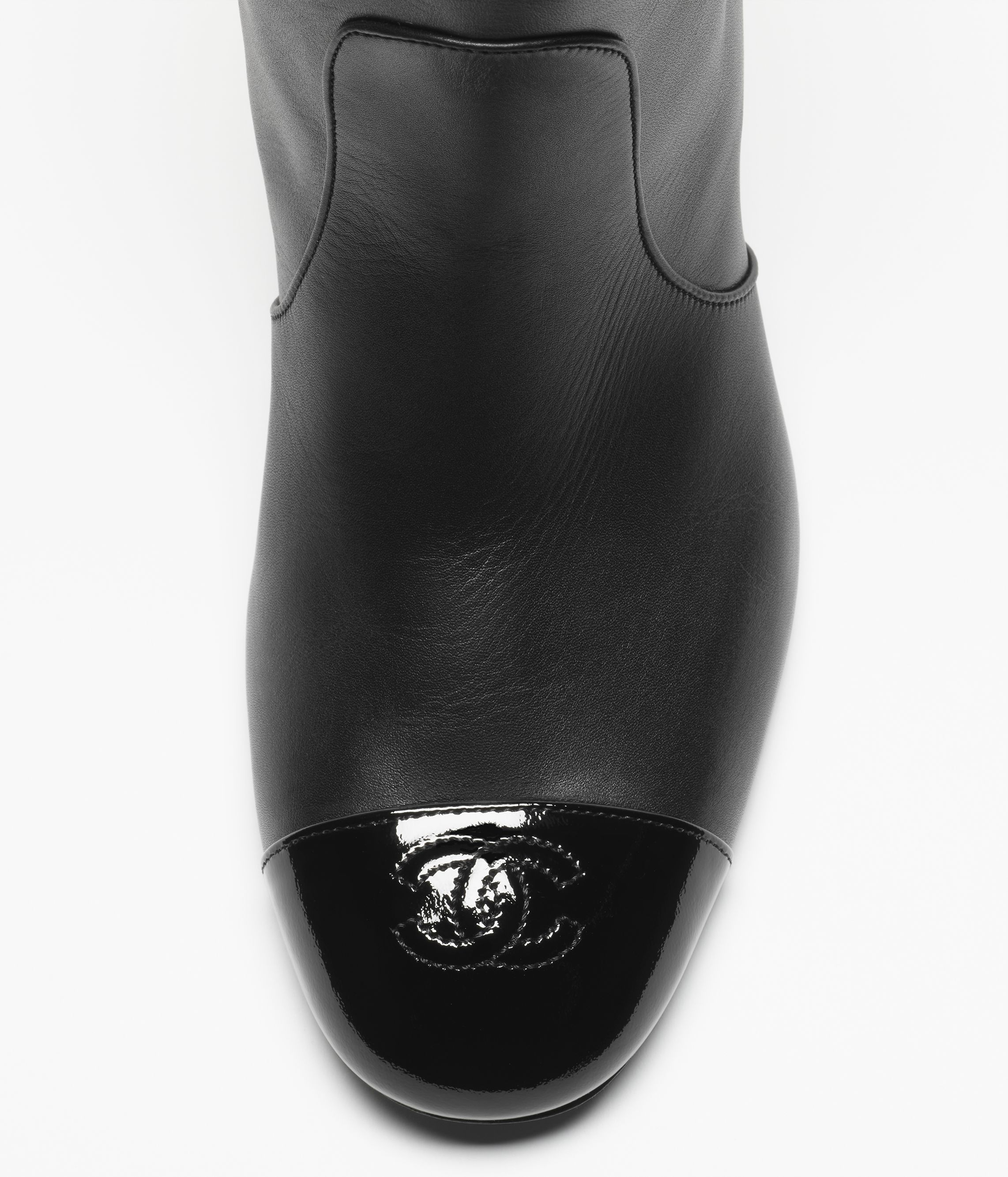 ロング ブーツ - カーフスキン & パテント カーフスキン、ブラック