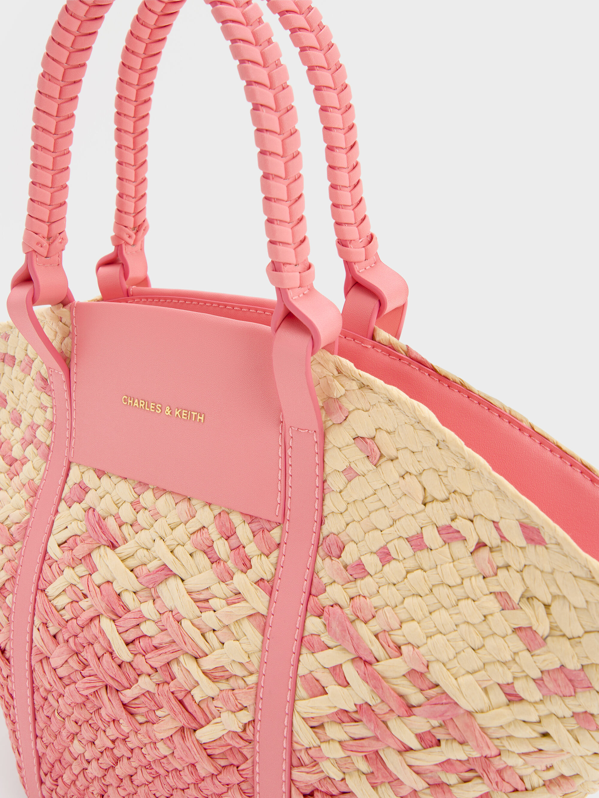 Shalia シャリア ラフィアウーブンバケツバッグ - グアバピンク