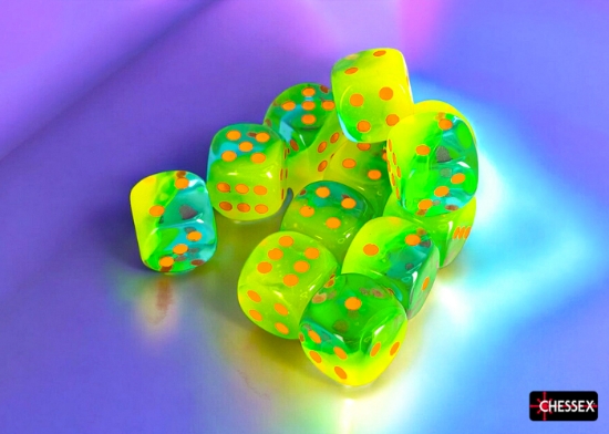 Chessex : Gemini Plasma Green-Teal/orange Luminary 16mm d6 Dice
