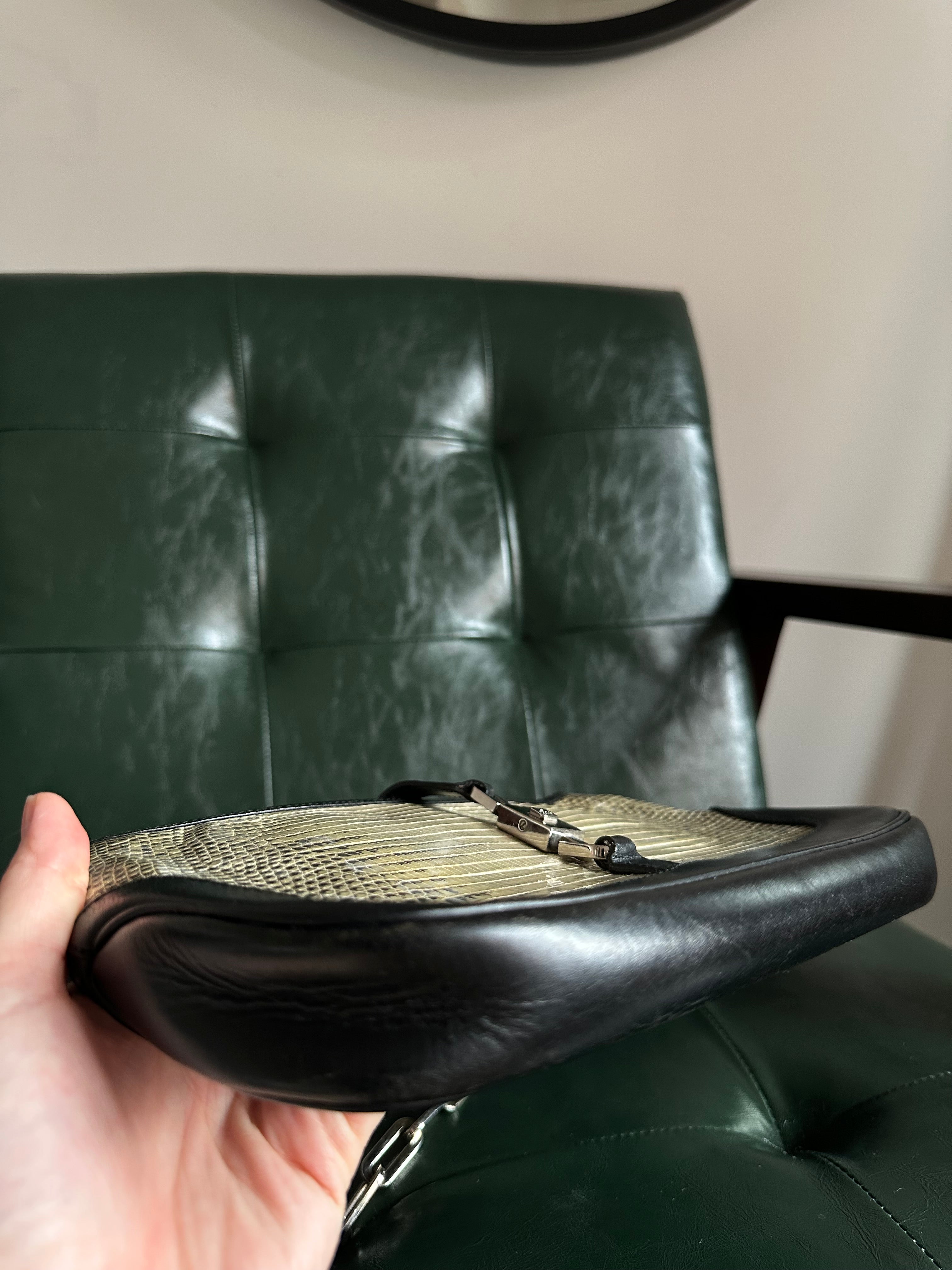 Gucci Jackie in exotic lizard leather silver chain strap - Tom