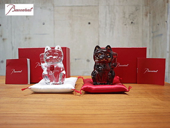 Baccarat 極美品 レッドオクトゴン まねき猫 ラッキーキャット 置物