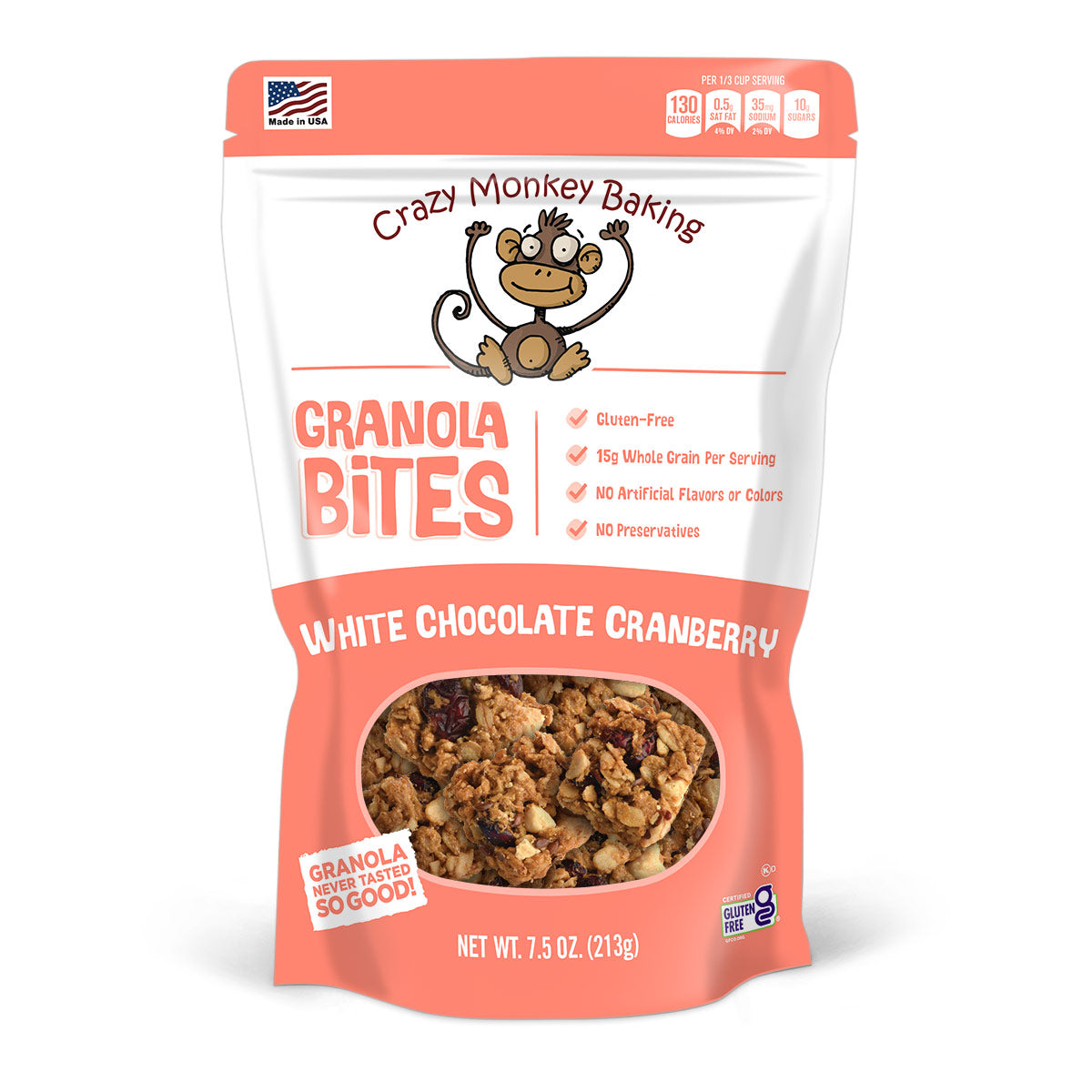 7.5 oz. Crazy Monkey White Chocolate Cranberry Granola Bites