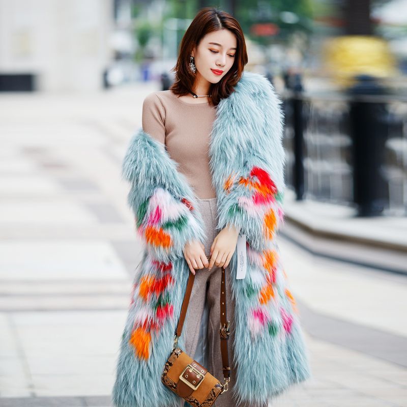 Real RaccoonBlue fur long coat リアルラクーンファーロングファー