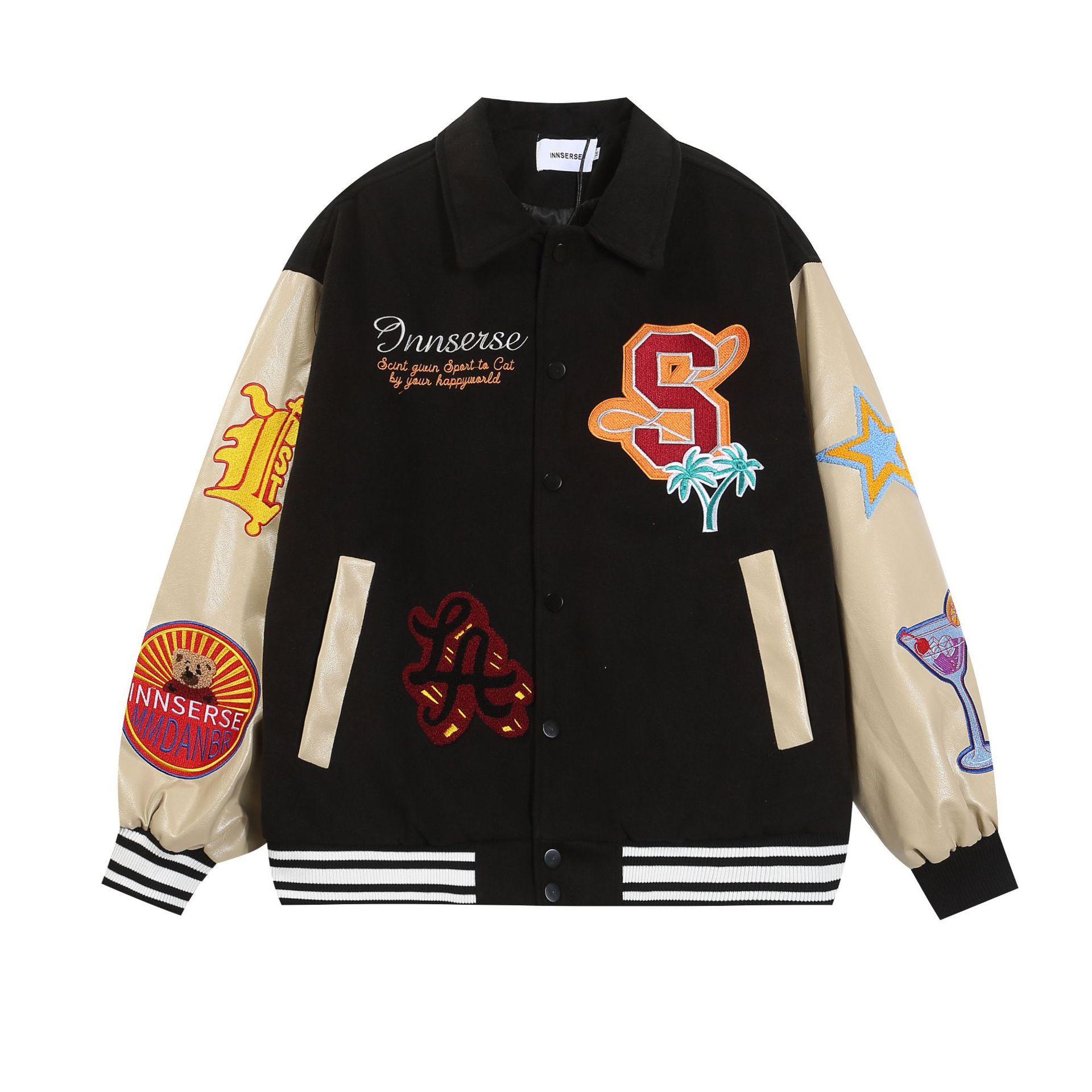 Cute bear towel embroidered lapel jacketStadium Jumper baseball