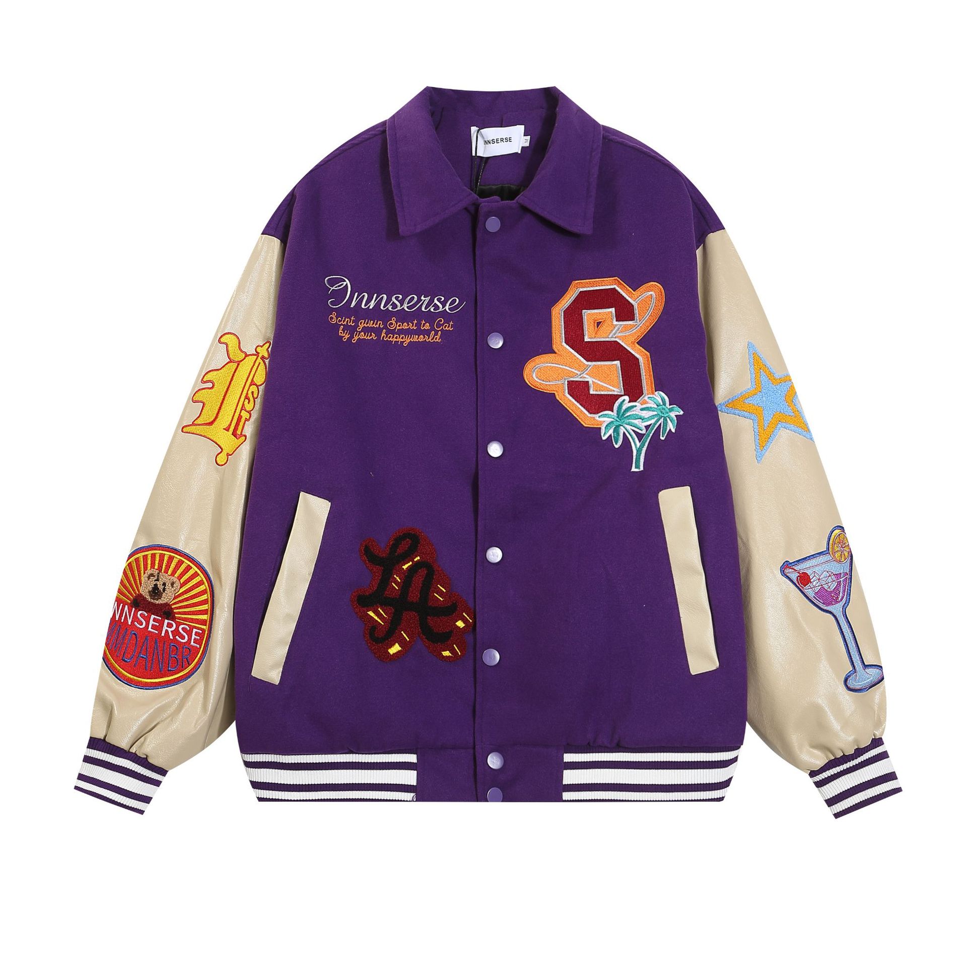 Cute bear towel embroidered lapel jacketStadium Jumper baseball