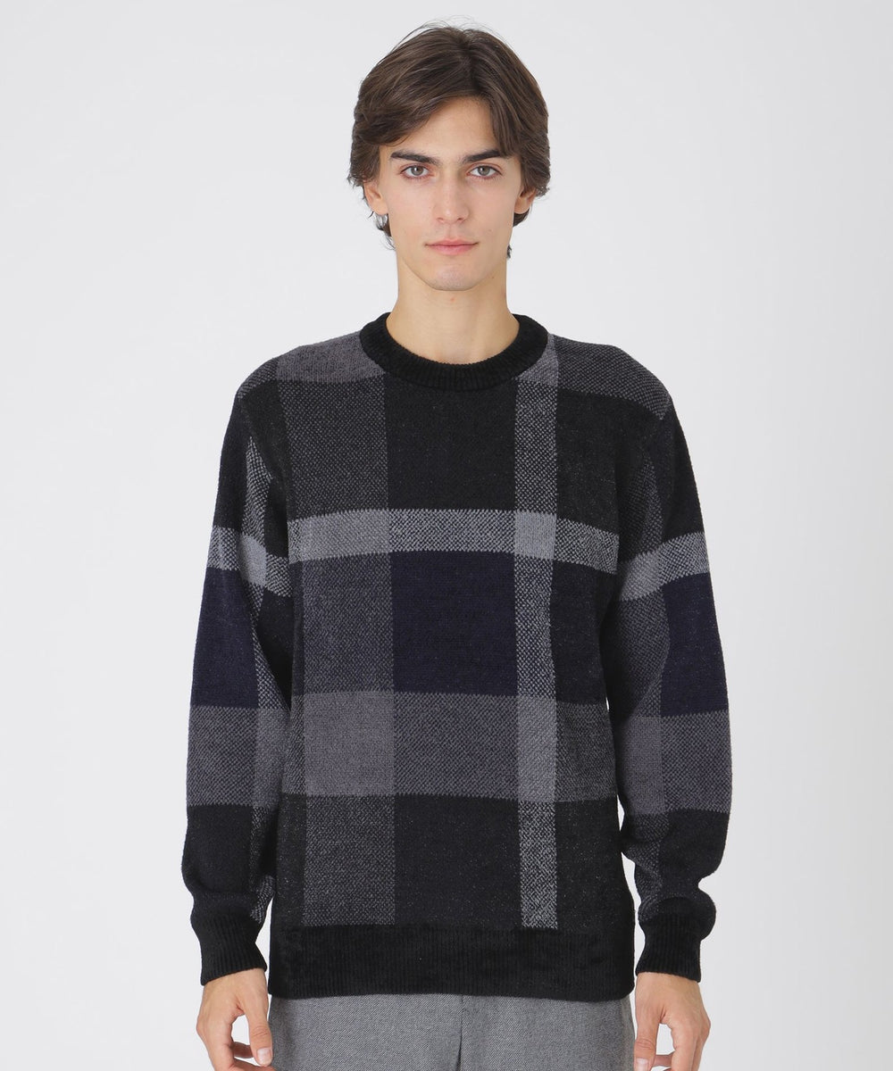 フェザークレストブリッジチェックニット（ニットウェア）｜BLACK