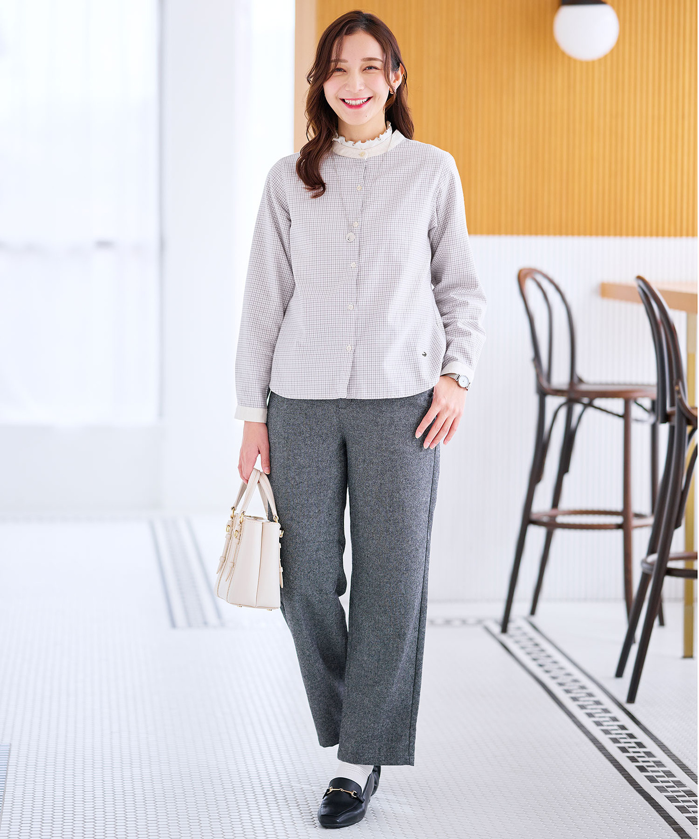 レディース バンドカラー チェック柄 ブラウス通販 [0301-56100