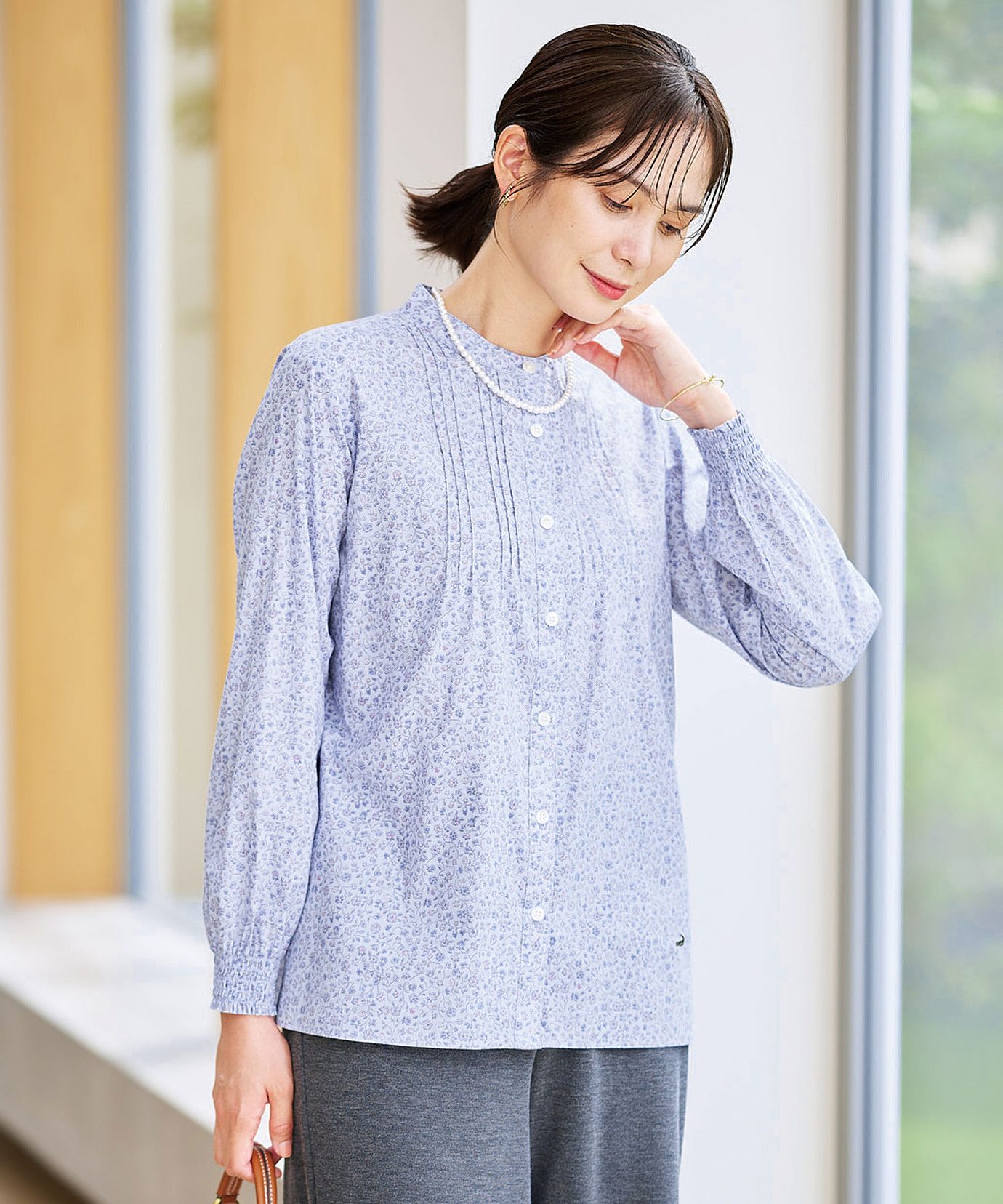 レディース 花柄プリント ピンタック ブラウス【オンラインショップ