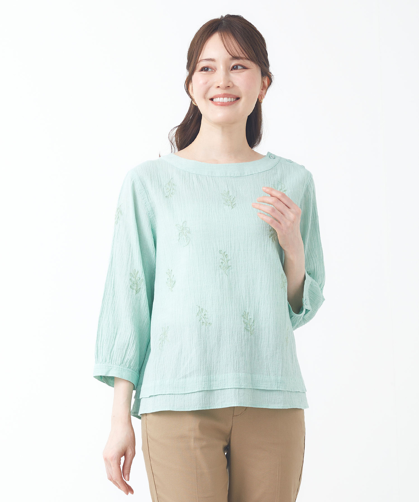 レディース レイヤード風 刺繍 ブラウス通販 [0301-53110