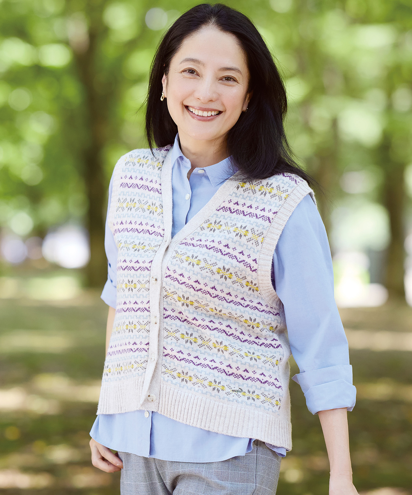 レディース ウールブレンド フェアアイル柄 ニット ベスト【手洗いOK