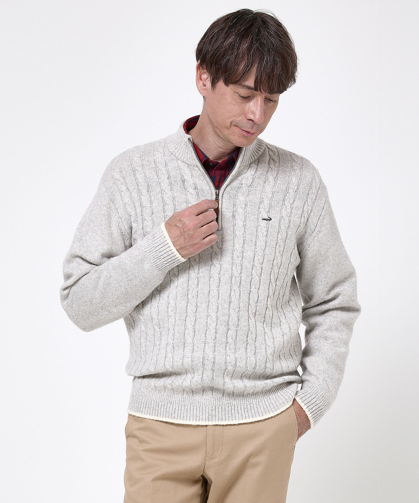 メンズ ウールブレンド ハーフジップ ニット通販 [1603-58304