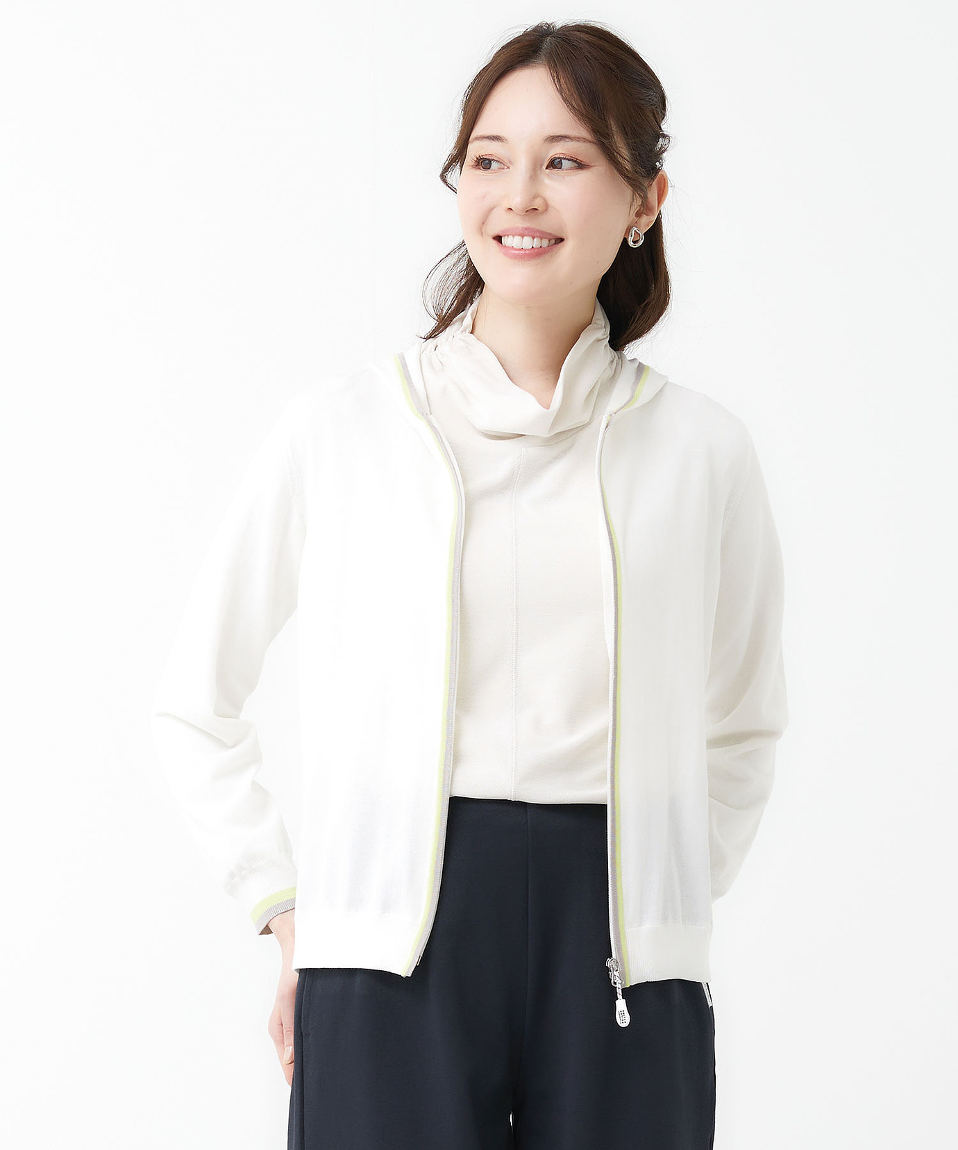 レディース ジップ ニット パーカー【手洗いOK】通販 [2003-51301