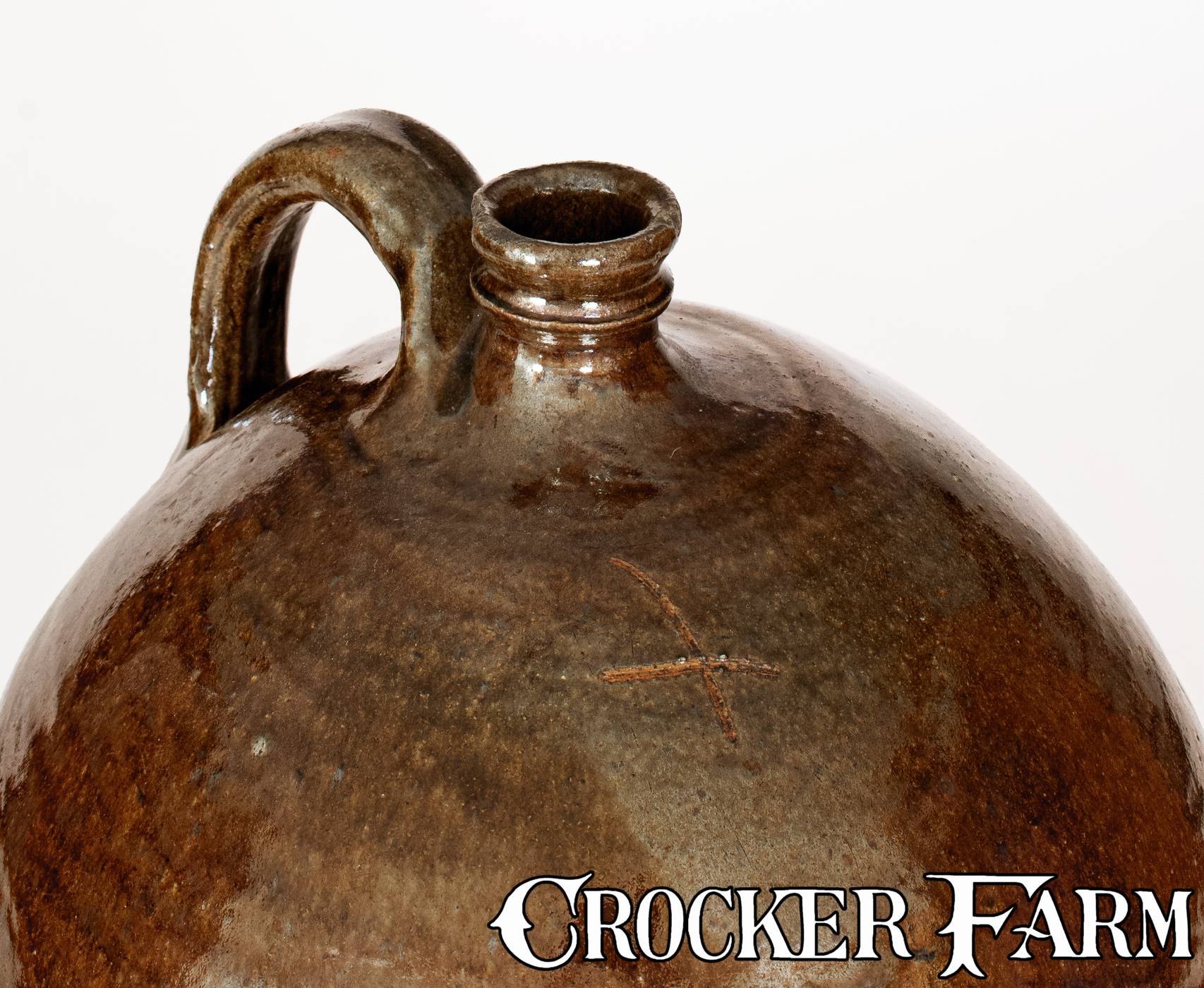 Attrib. David Drake Three-Gallon Stoneware Jug w/ Incised X and