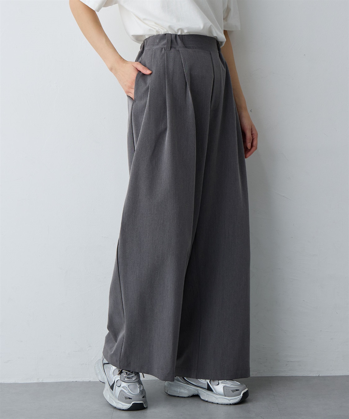 anyfee/大きいサイズ】ウエストゴム多タックワイドパンツ《低身長