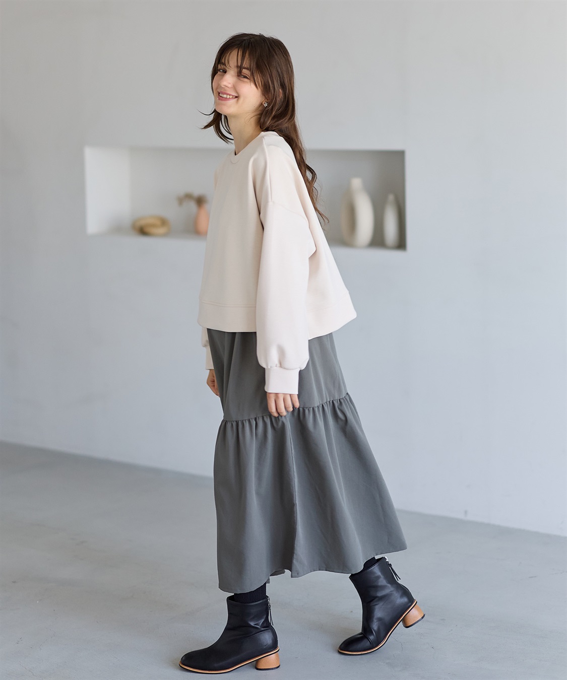 ダンボールプルオーバー×ティアードスカートドッキングワンピース