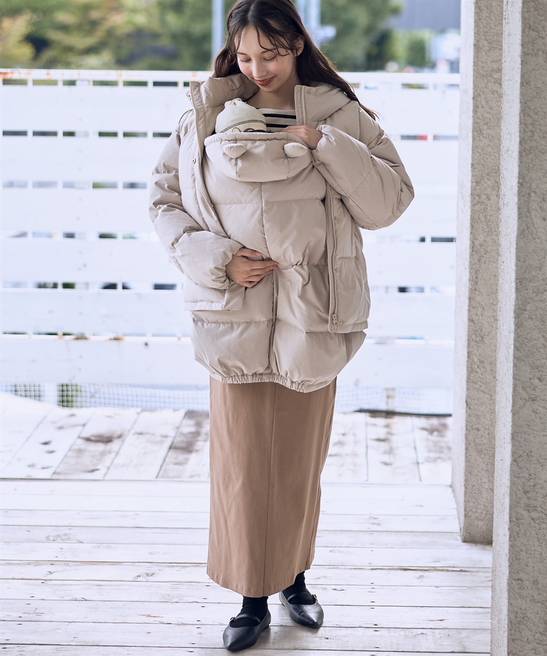 マットタフタダウンショートママコート＆ケープセット(マタニティ&授乳