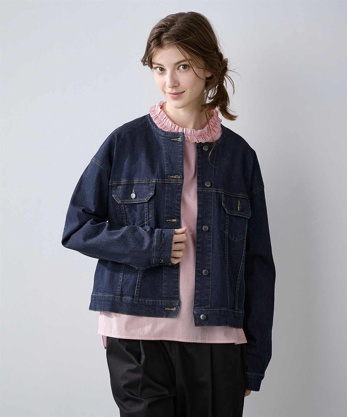 ノーカラーデニムジャケット LE SOUK HOLIDAY｜クロスプラス公式通販サイト