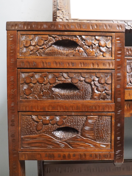 とこ 軽井沢彫 鏡台&スツール セット 桜 さくら彫刻 ドレッサー 化粧