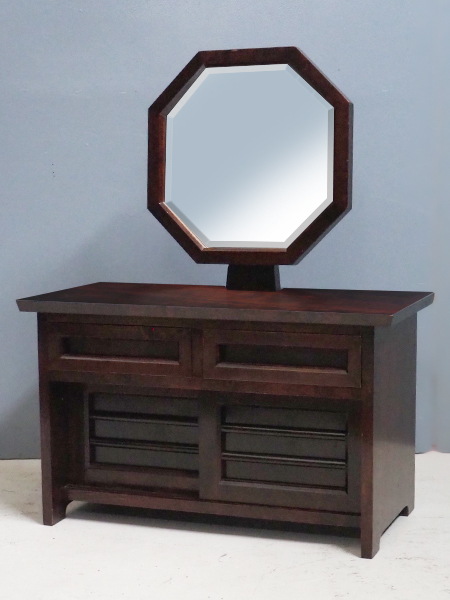 鏡台　木製　日本製　高さ62㎝　アンティーク　古道具　古家具 欅玉杢鏡台 鏡交換済み 大正ロマン化粧台