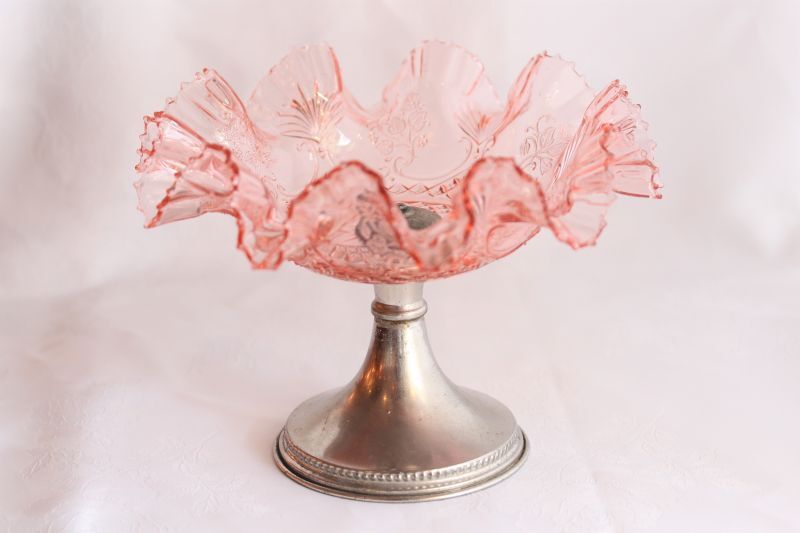 ピンクのフリル ガラスのコンポート - Antiques Violetta
