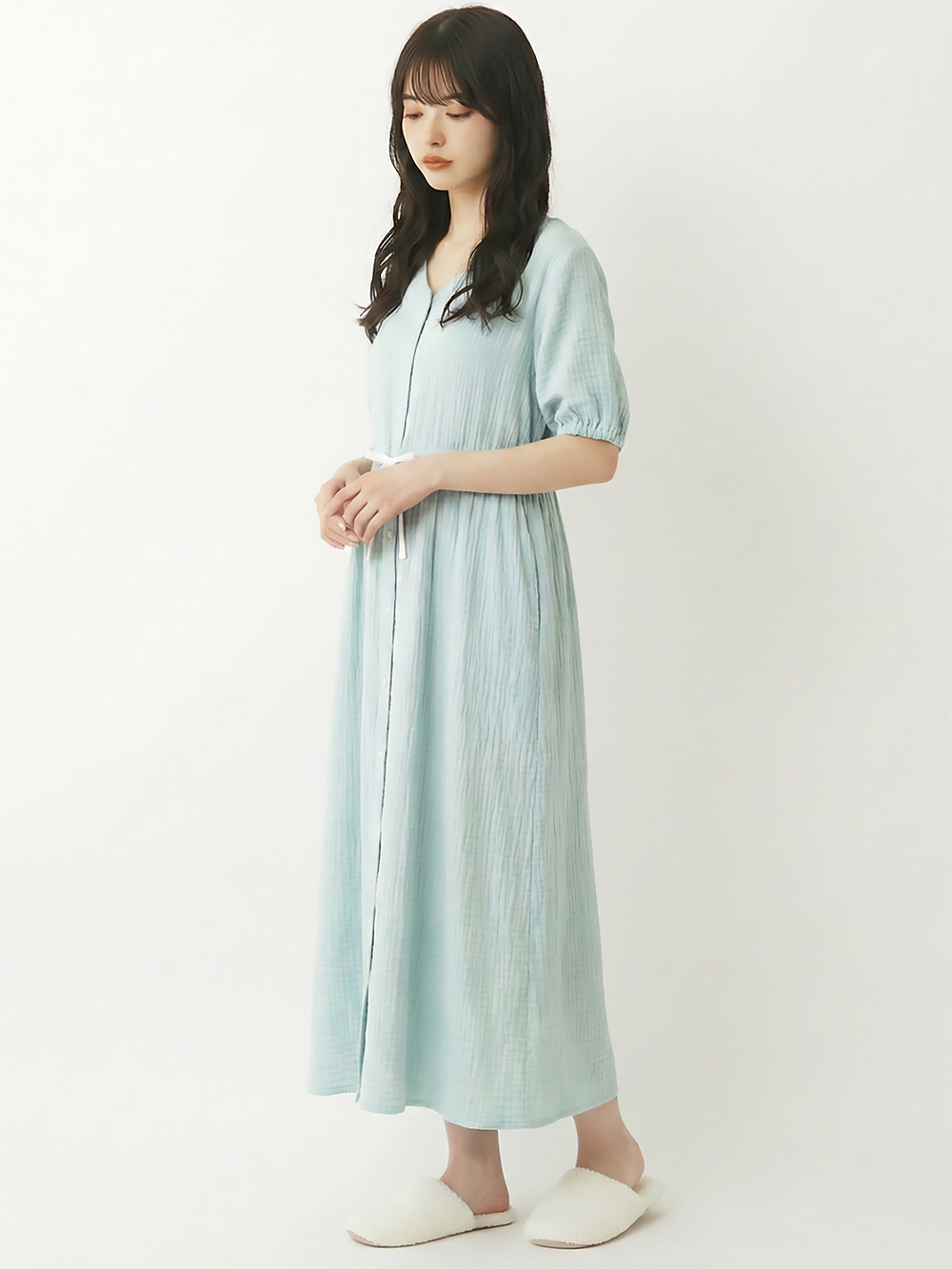 ぷくぷくWガーゼウエストリボンネグリジェ マタニティ・産後【出産後も