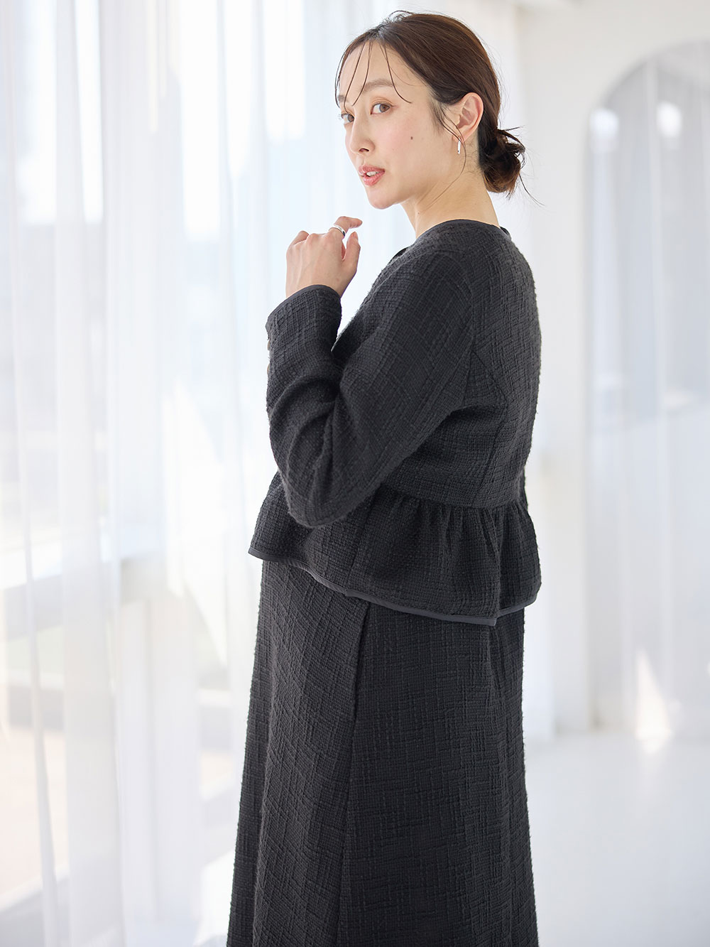 ツィードペプラムジャケット マタニティ・産後【出産後も長く使える