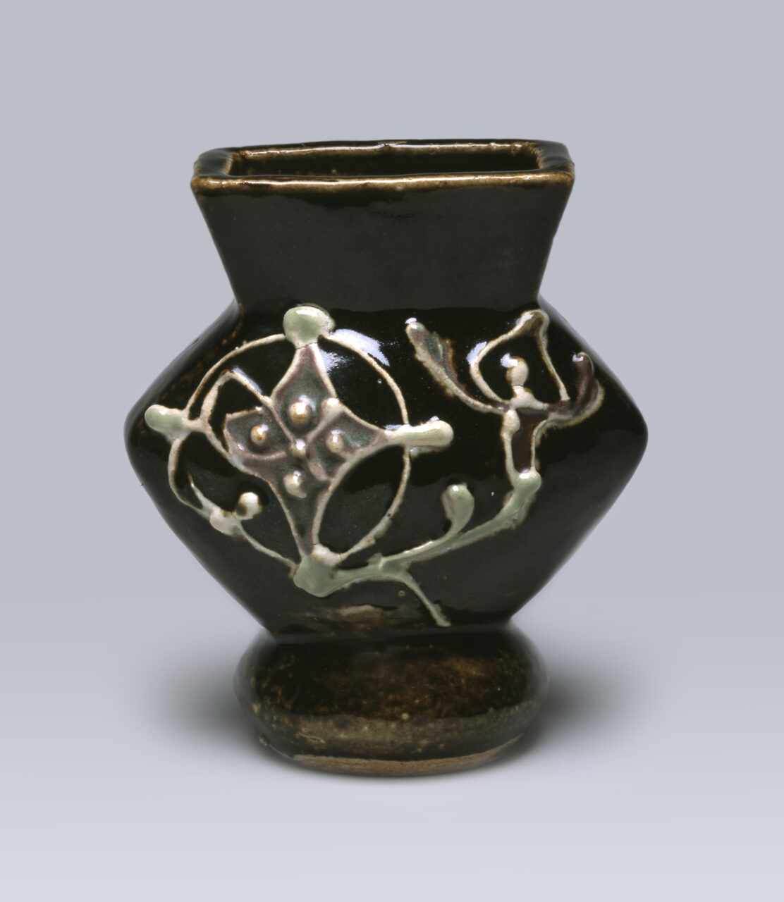 やまちゃん河井寛次郎作柿緑釉蔦捻双耳瓶 一点物 森の春のはじまり