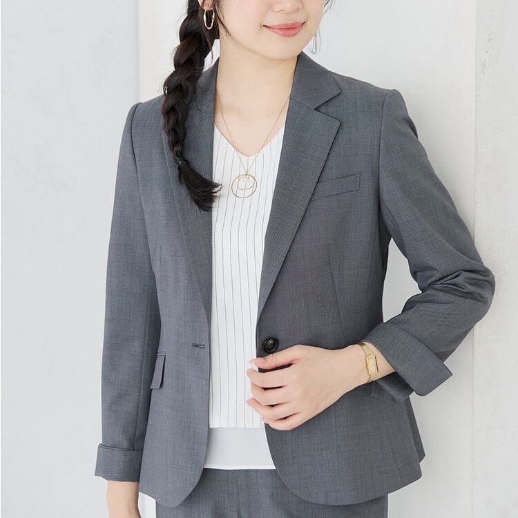 洗える360°キレイスーツ グレーピンドットテーラードジャケット