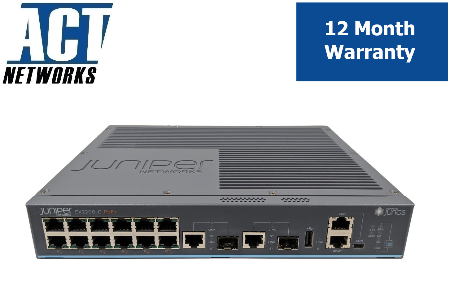 Juniper EX2200-C-12P-2G 12-Port PoE+ Gigabit Fanless Managed