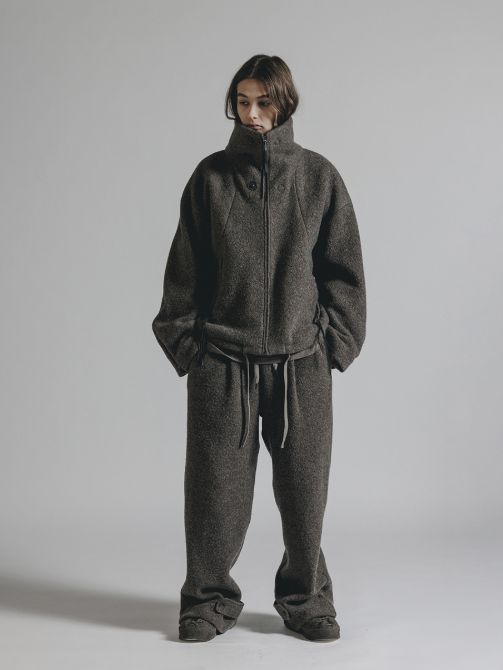 The Viridi-anne - ウールパイル ハイネックジャケット (B-GRAYBEIGE