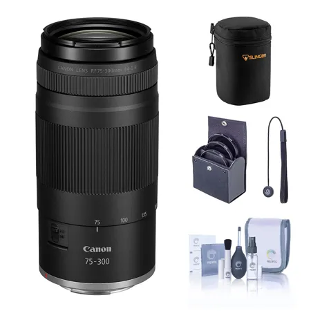 Canon RF 75-300mm f/4-5.6 Lens, Black, Bundle with Included Value