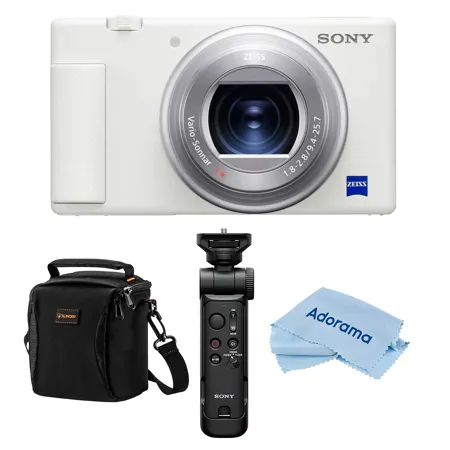 Sony ZV-1 Compact 4K HD Camera, White, with Shooting Grip/Tripod
