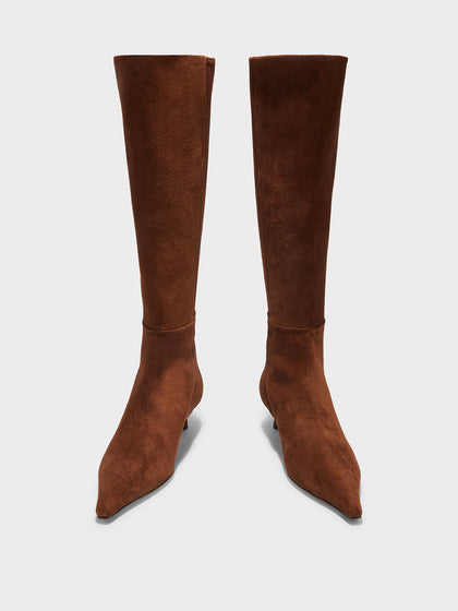 Leather Knee High Boots | Brown Suede