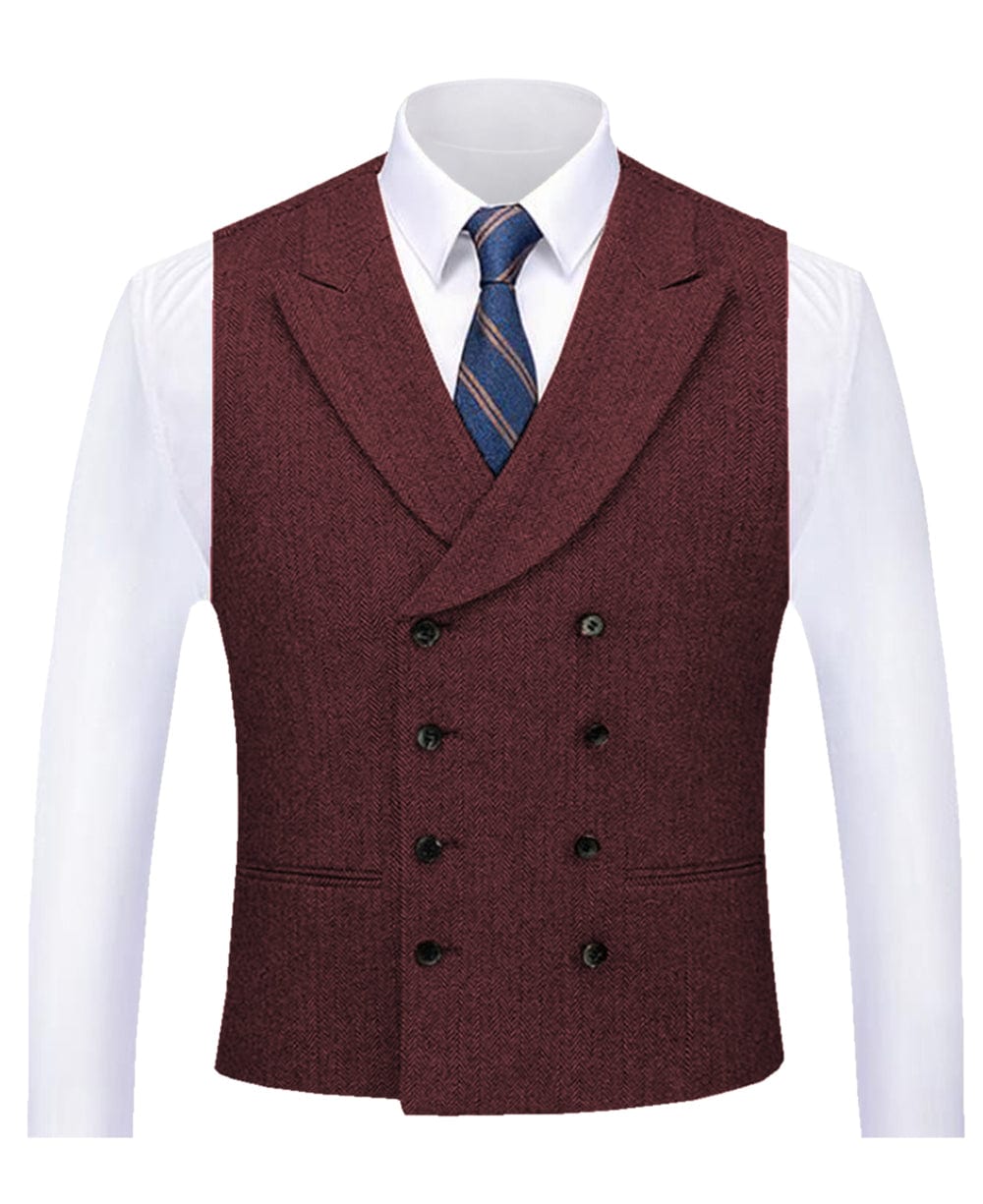 Aesido Business Double Breasted Peak Lapel Vest For Men
