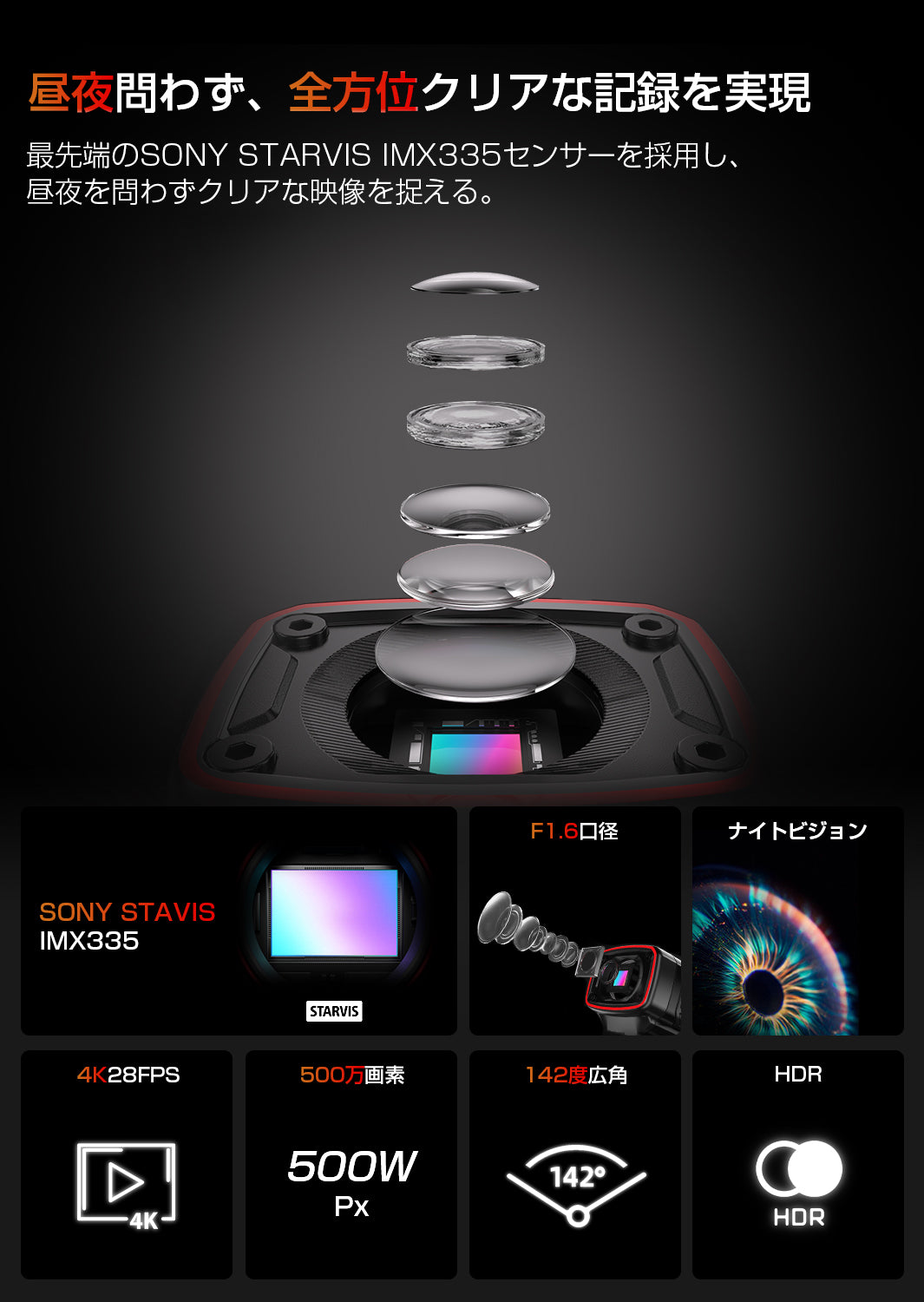 バイクドライブレコーダー 4K UHD 500万画素 充電式 自転車 二輪車も