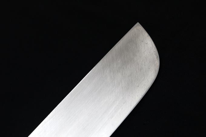 鉄剱良政) 鎌型薄刃包丁 八寸 245mm 霞 紋鍛錬 水牛八角柄 白鞘・箱付