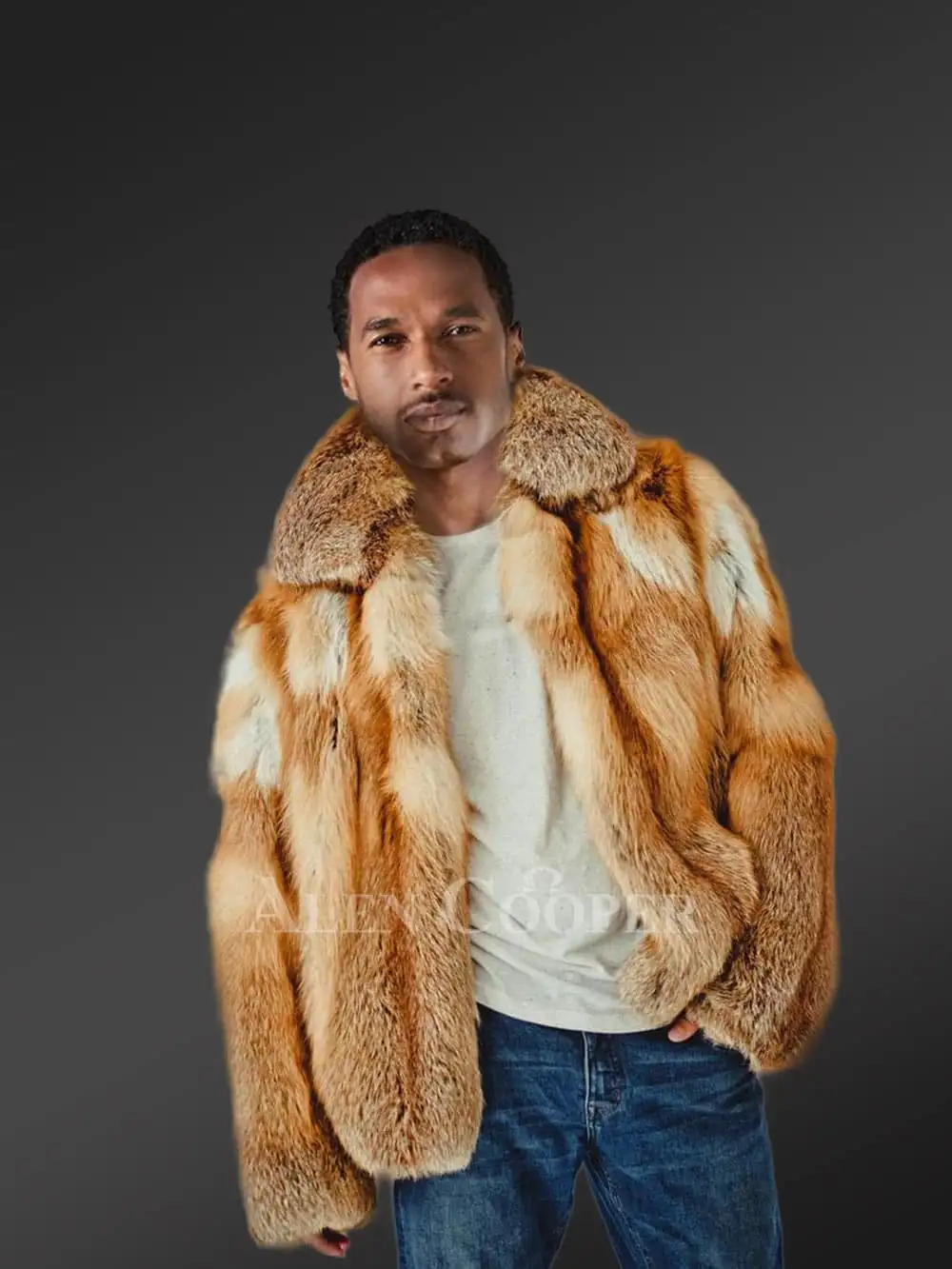 Mens Stylish Fox Fur Jacket